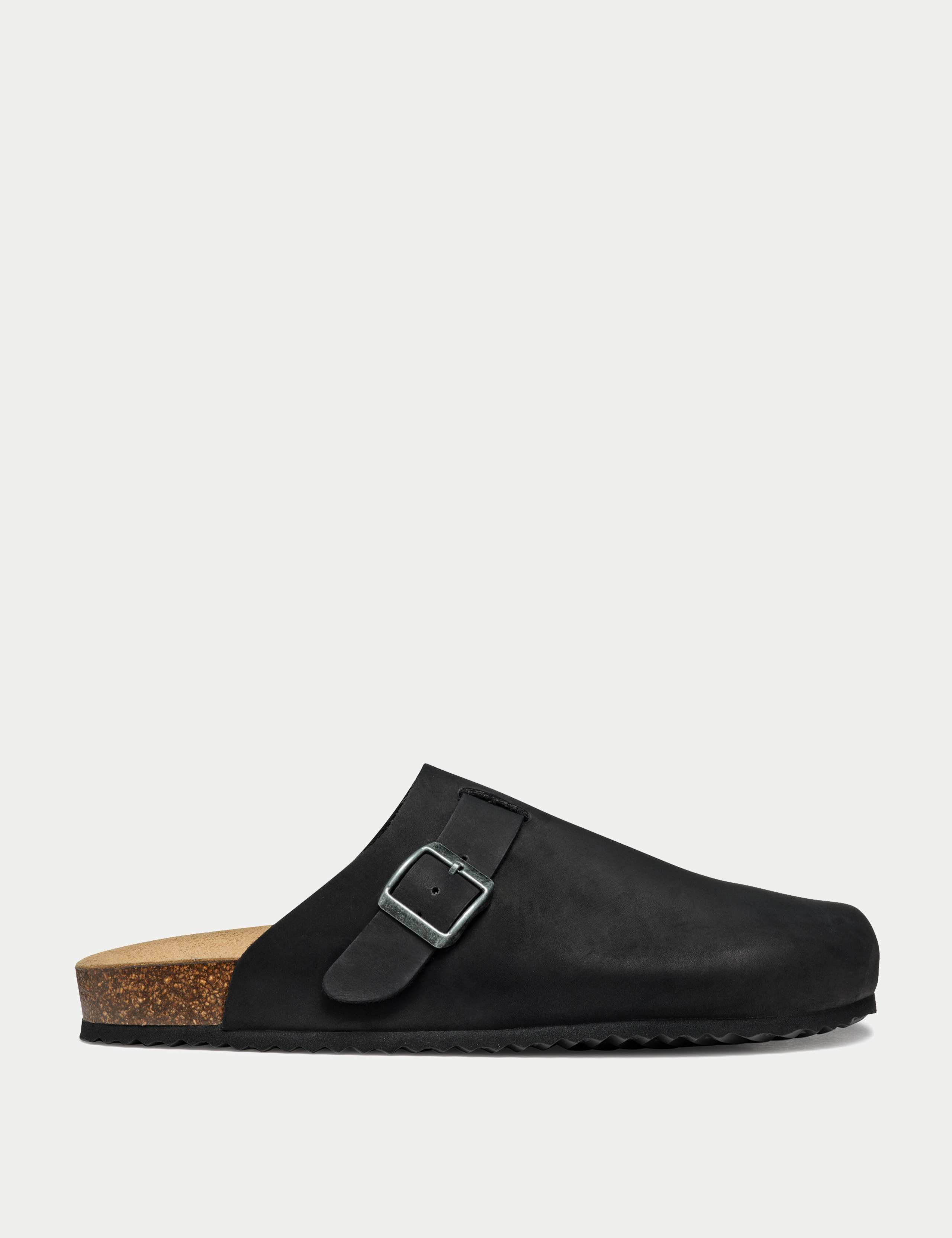 Leather Buckle Footbed Clogs