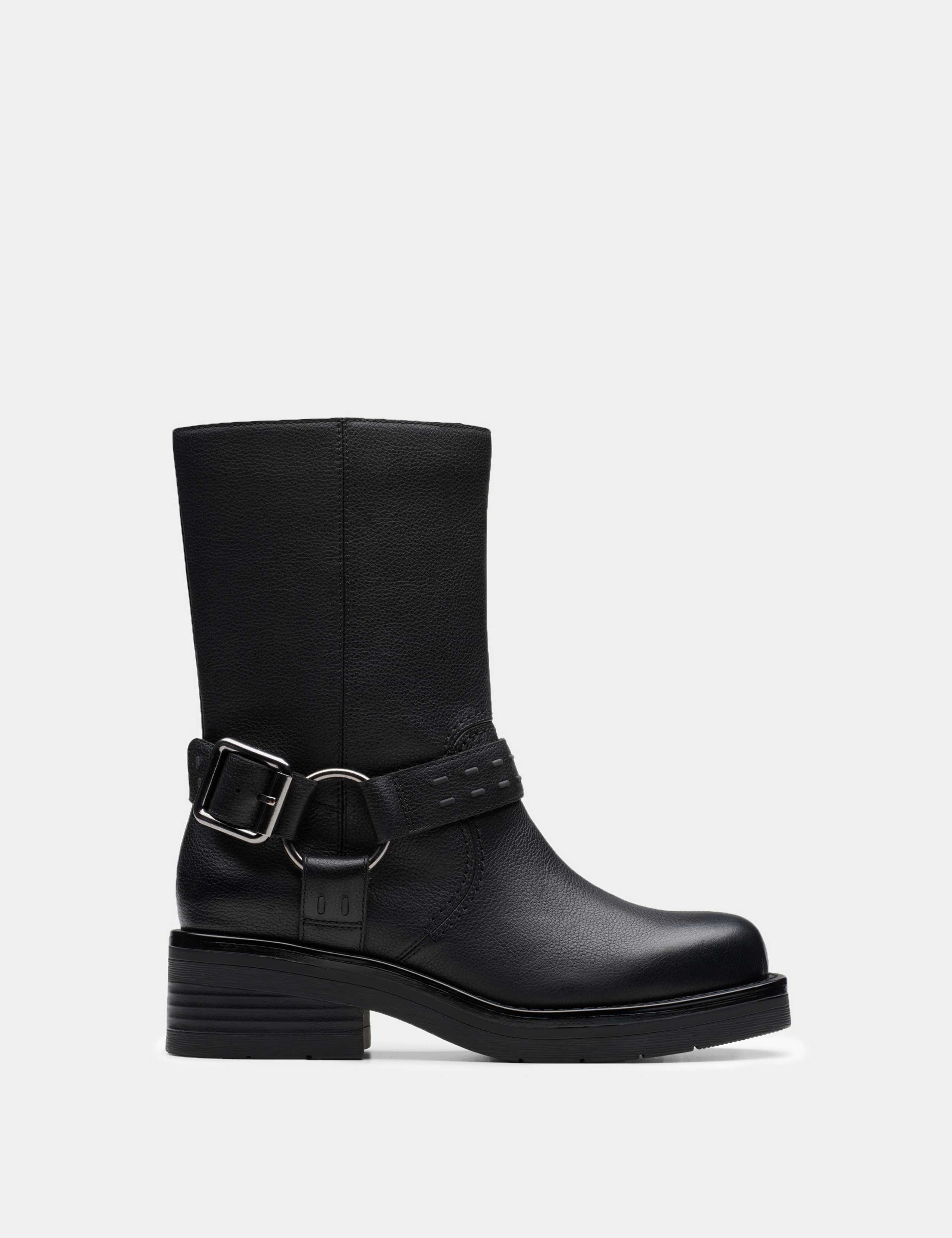 Leather Buckle Flat Boots