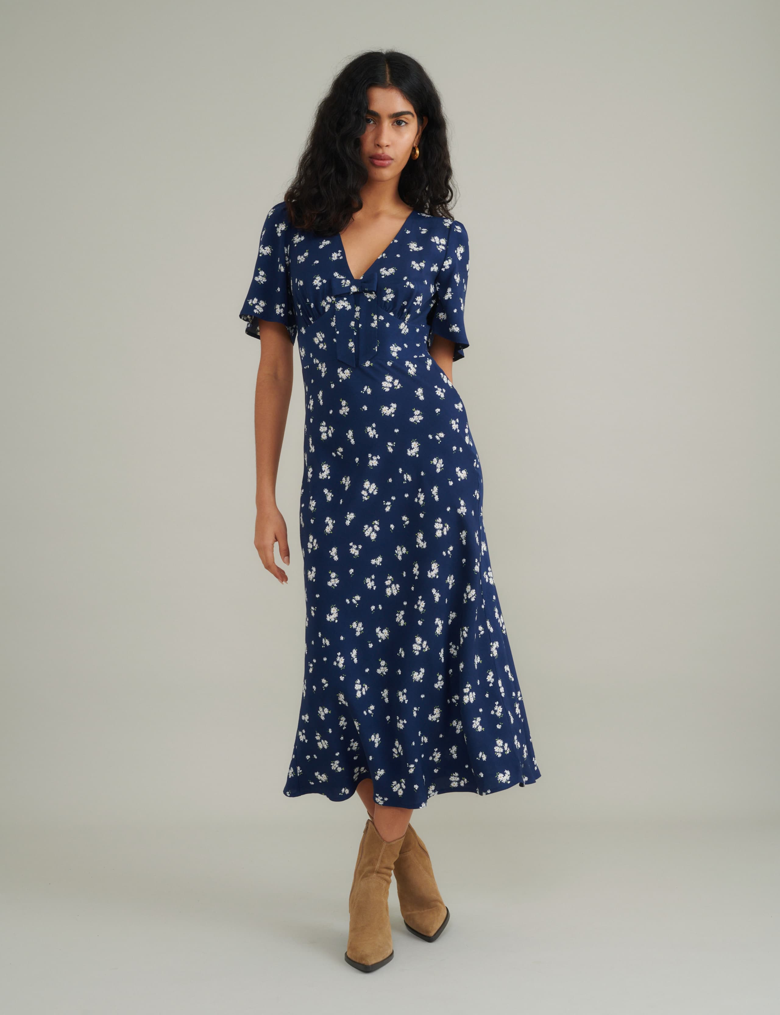 Floral V-Neck Midi Tea Dress