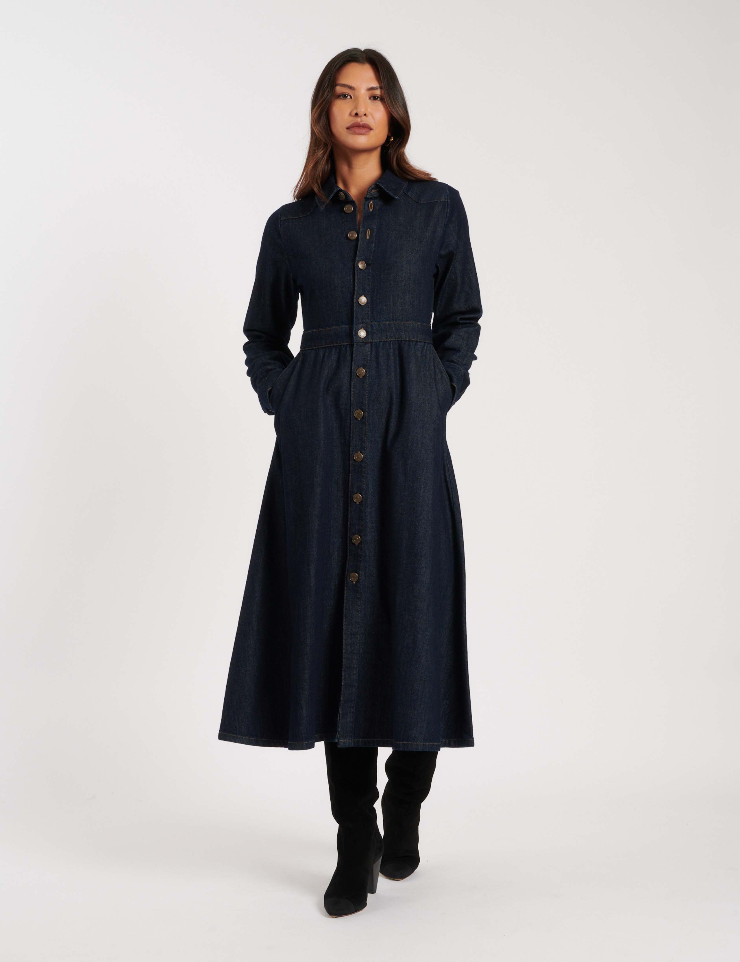 Denim Midi Shirt Dress