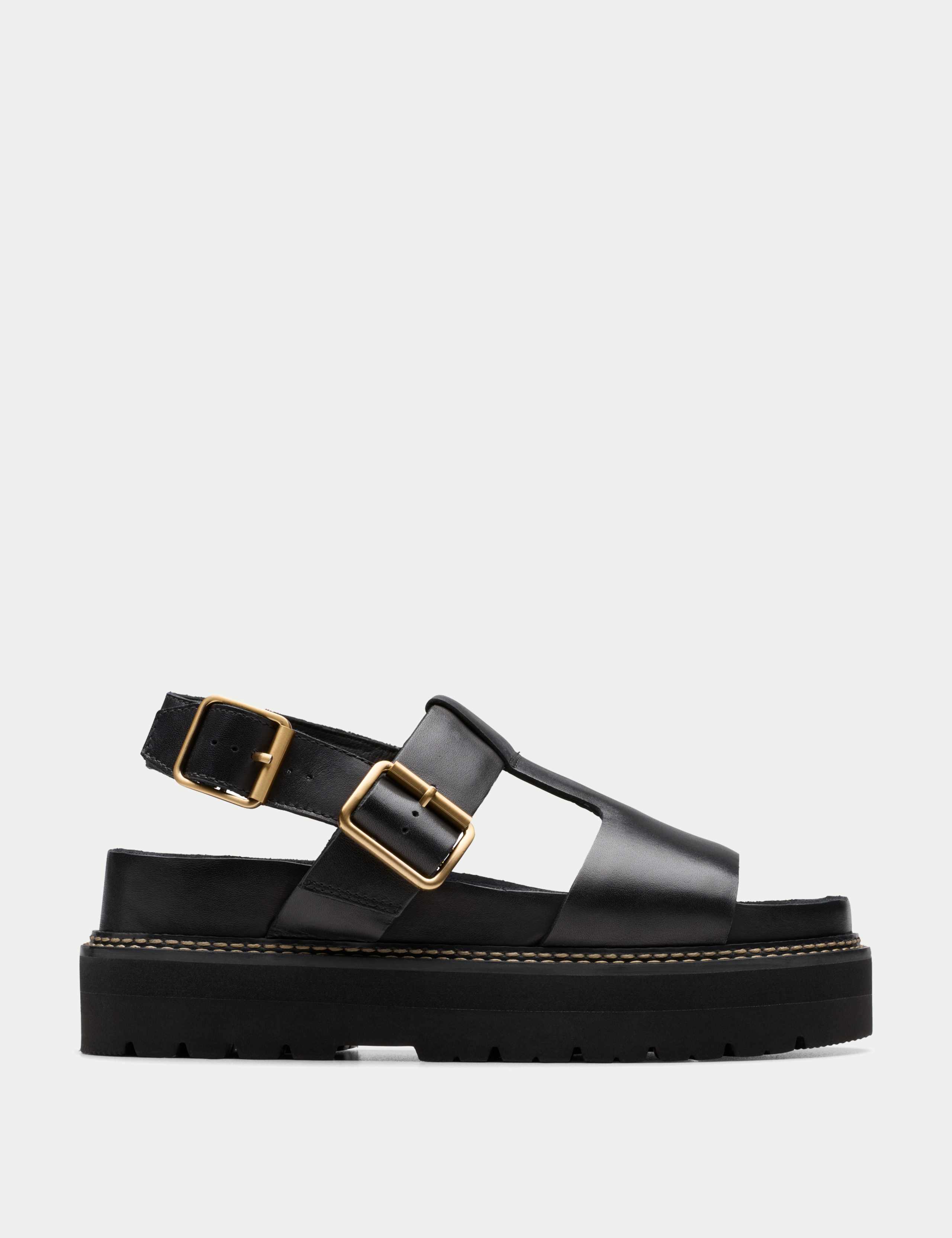 Leather Buckle Flatform Sandals
