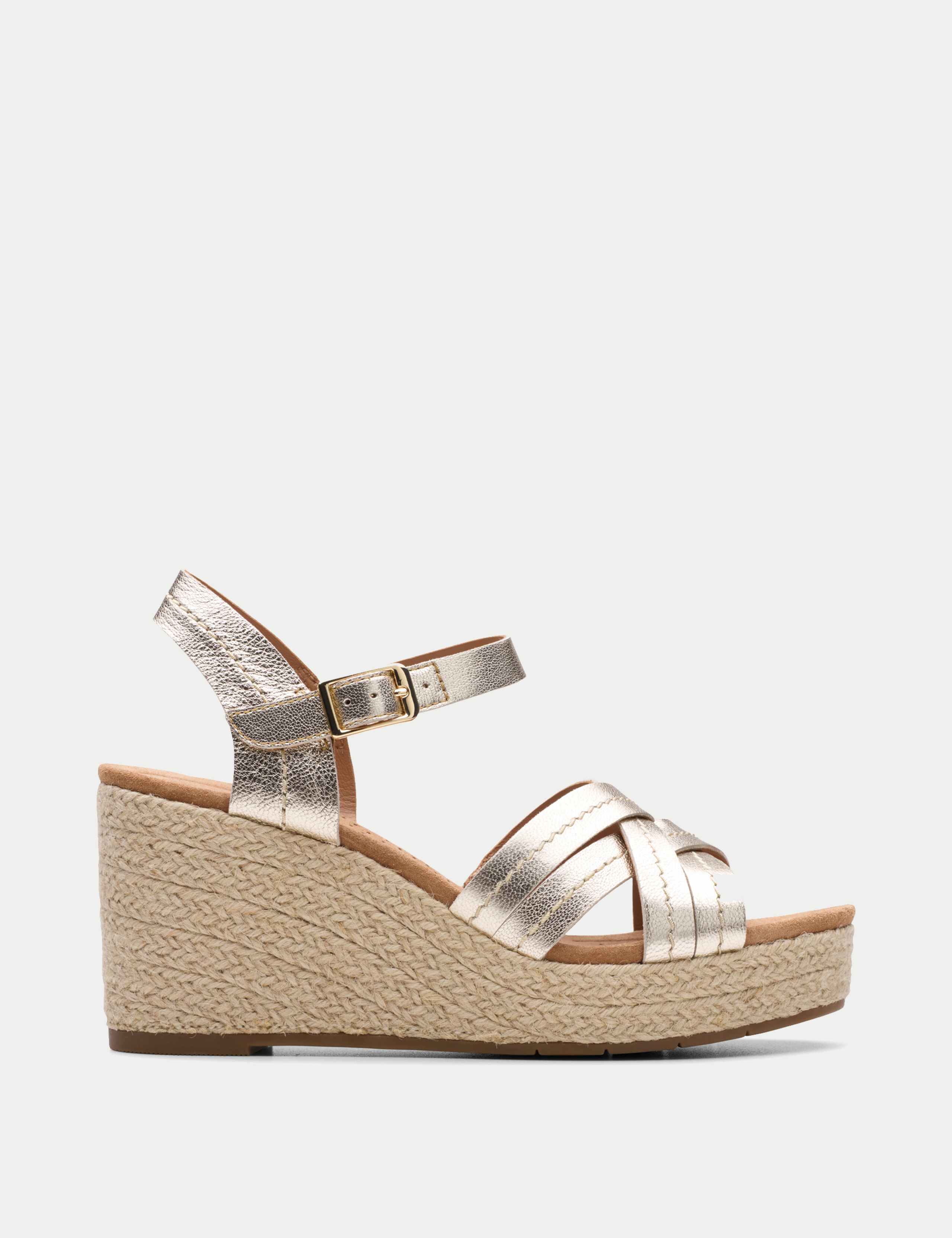 Leather Strappy Wedge Espadrille Sandals