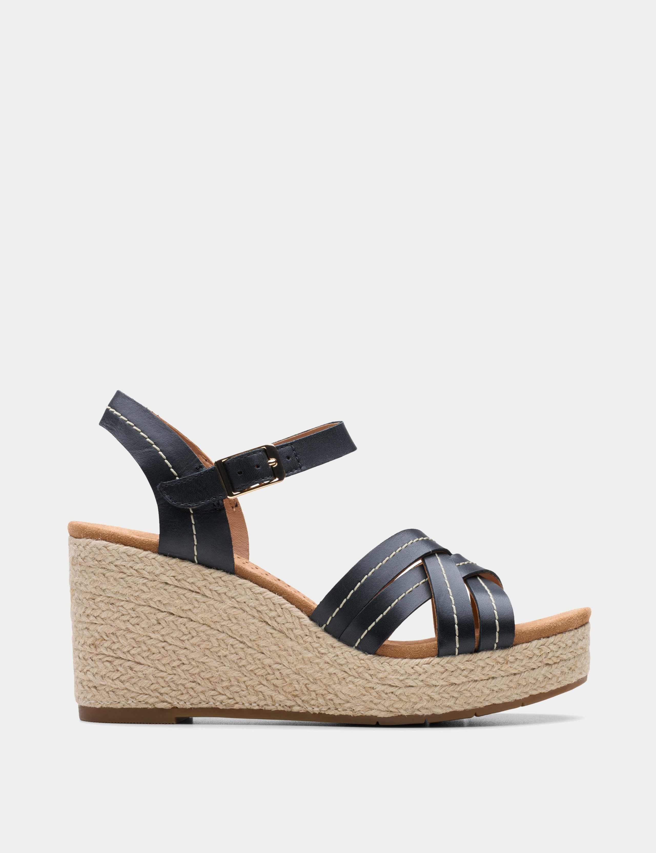Leather Strappy Wedge Espadrille Sandals