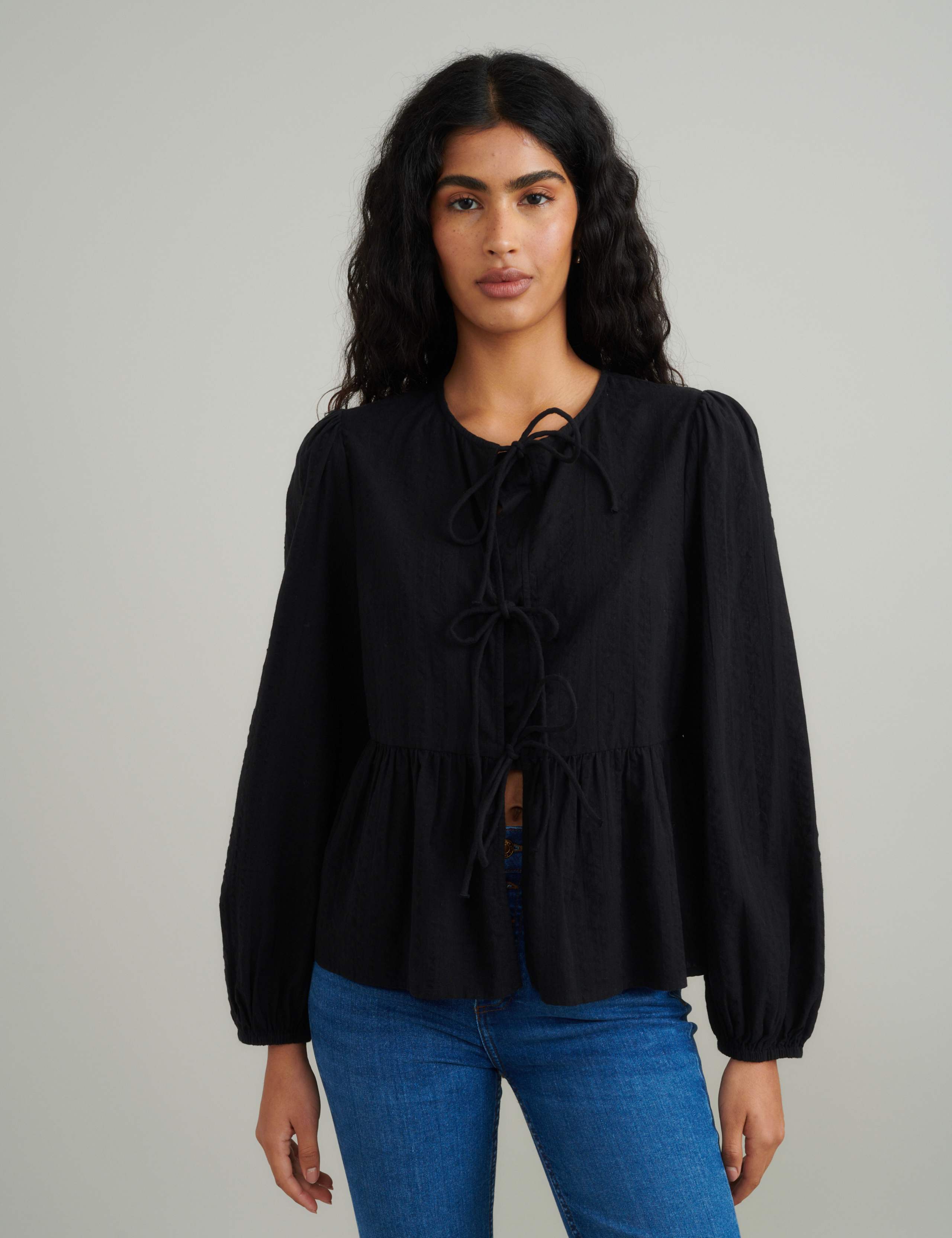 Pure Cotton Tie Front Blouse