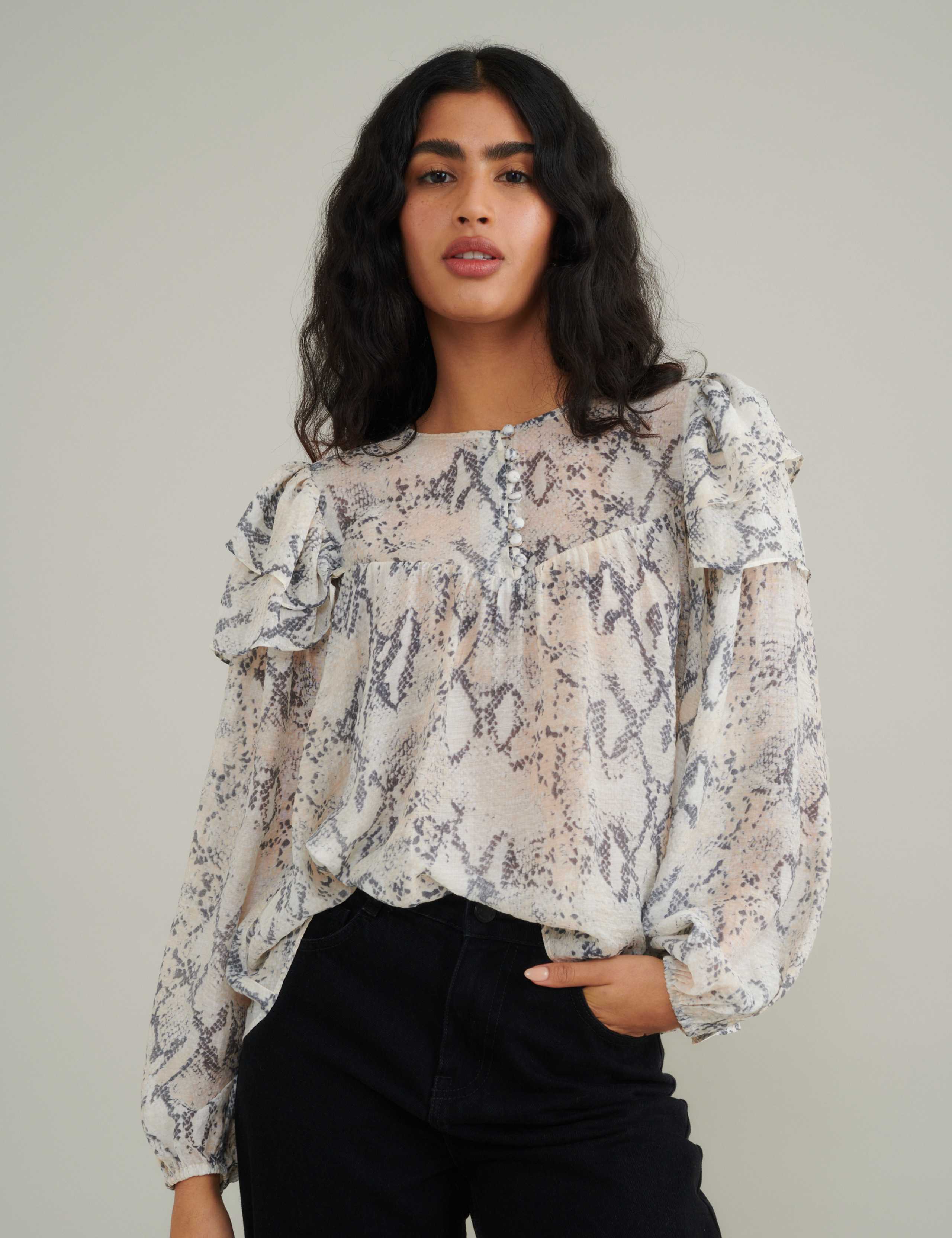 Snake Print Ruffle Top