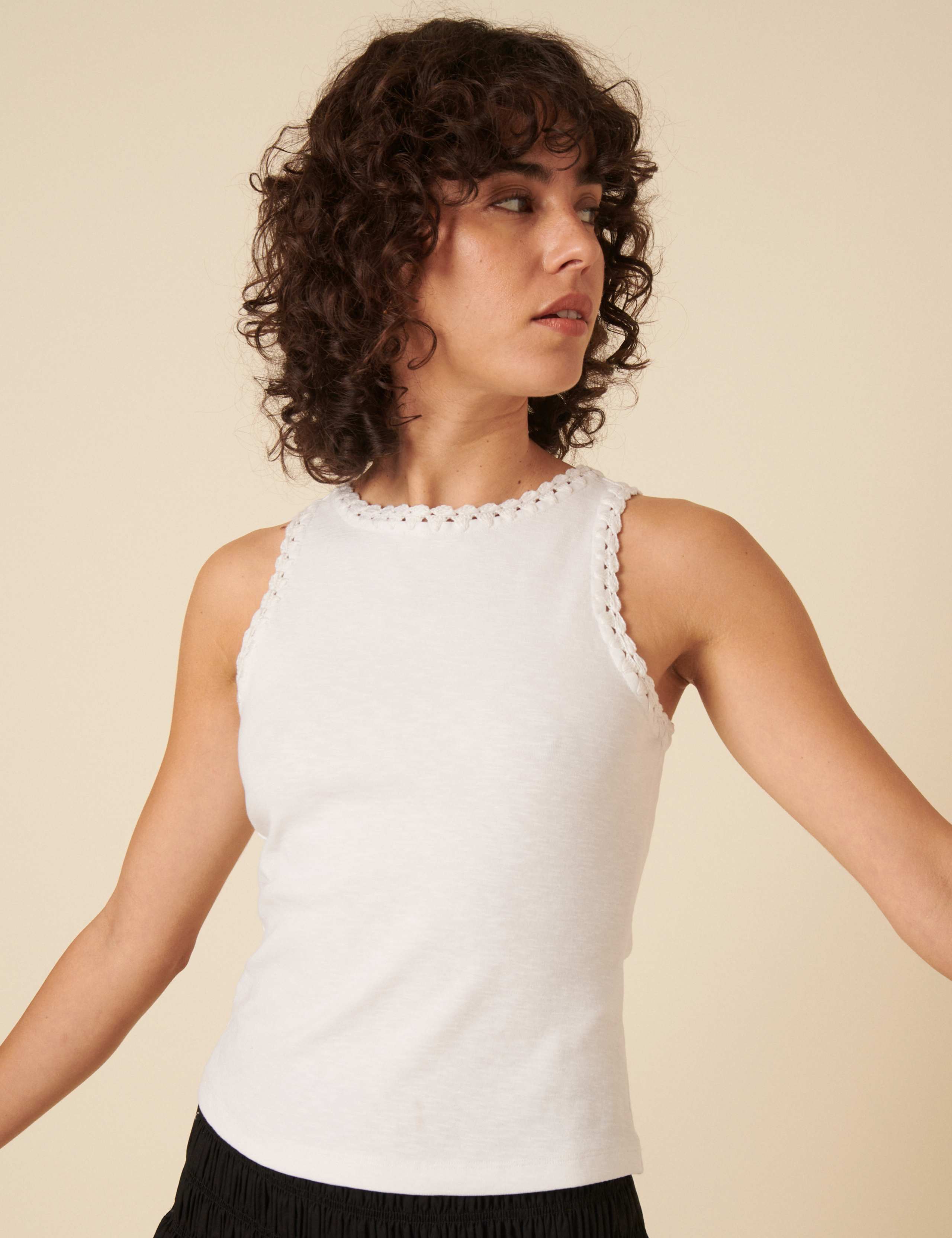 Pure Cotton Knitted Trim Racer Back Vest