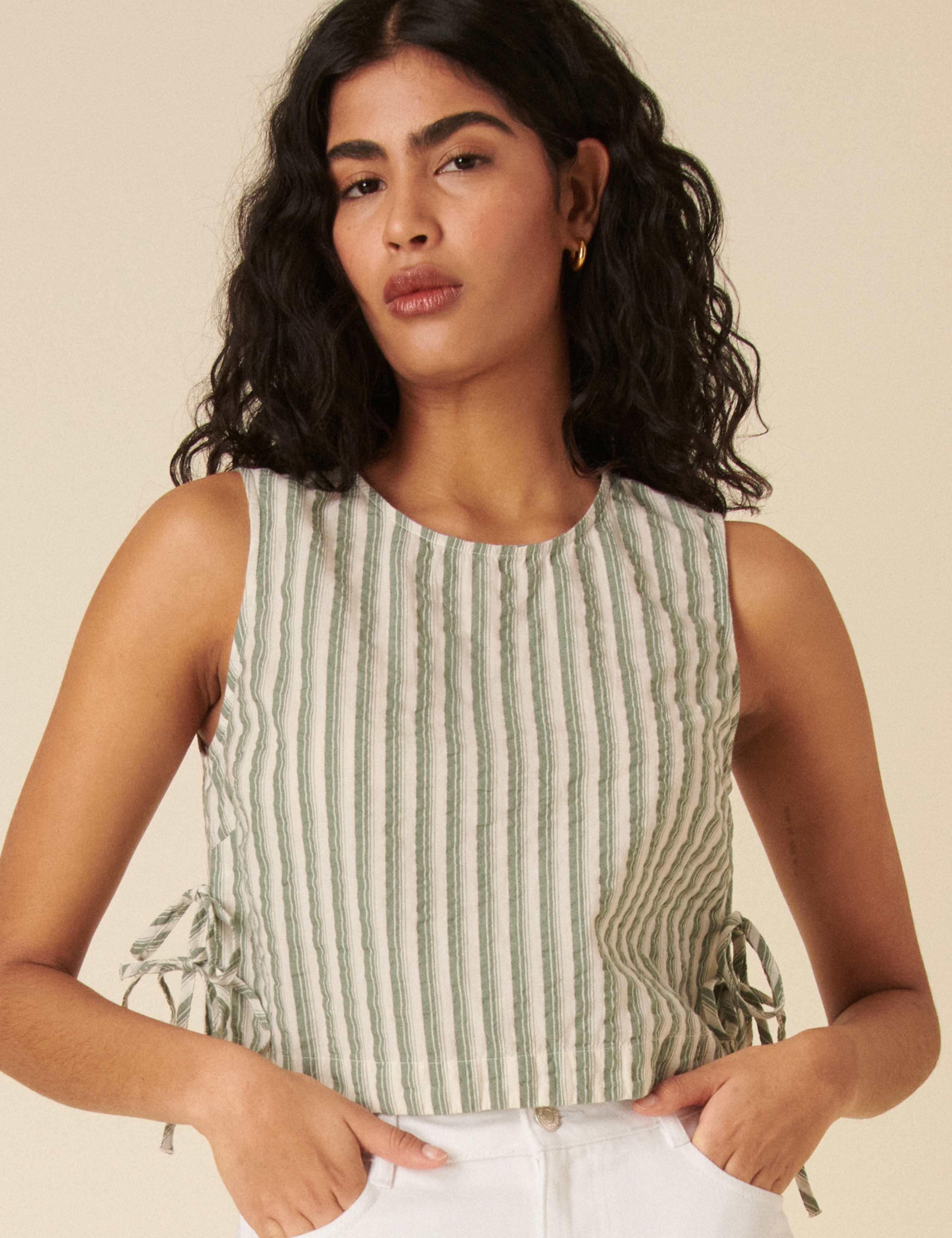 Pure Cotton Striped Relaxed Crop Top