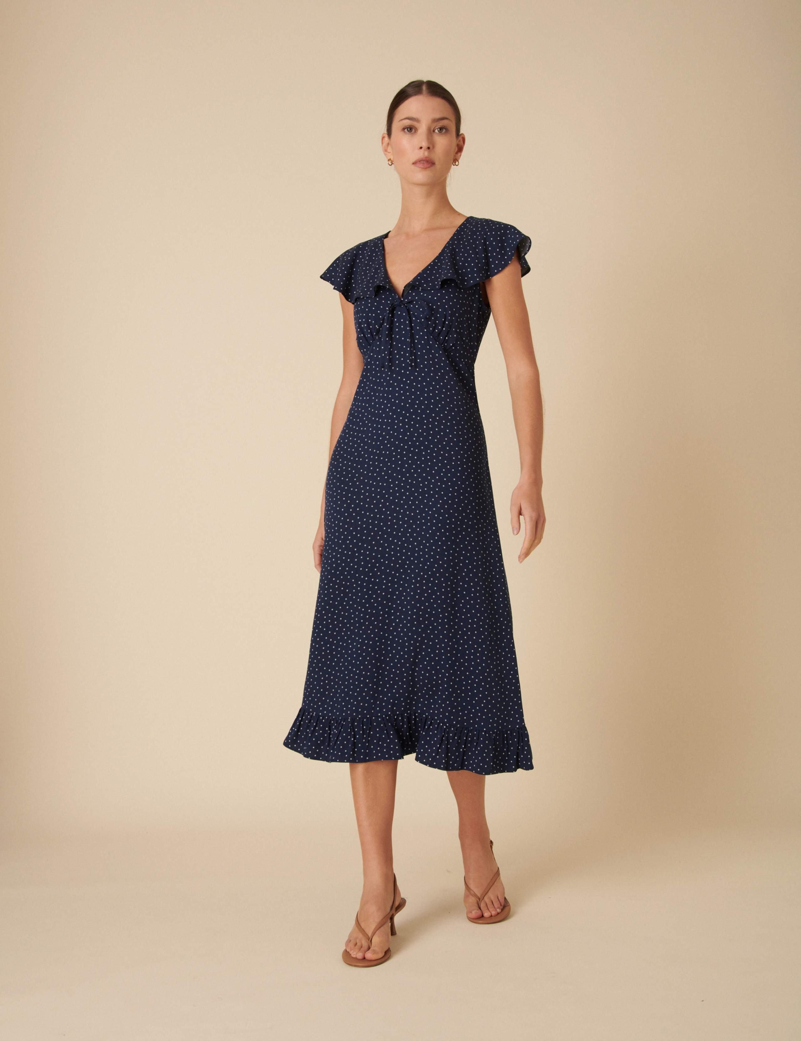 Polka Dot V-Neck Midi Tea Dress