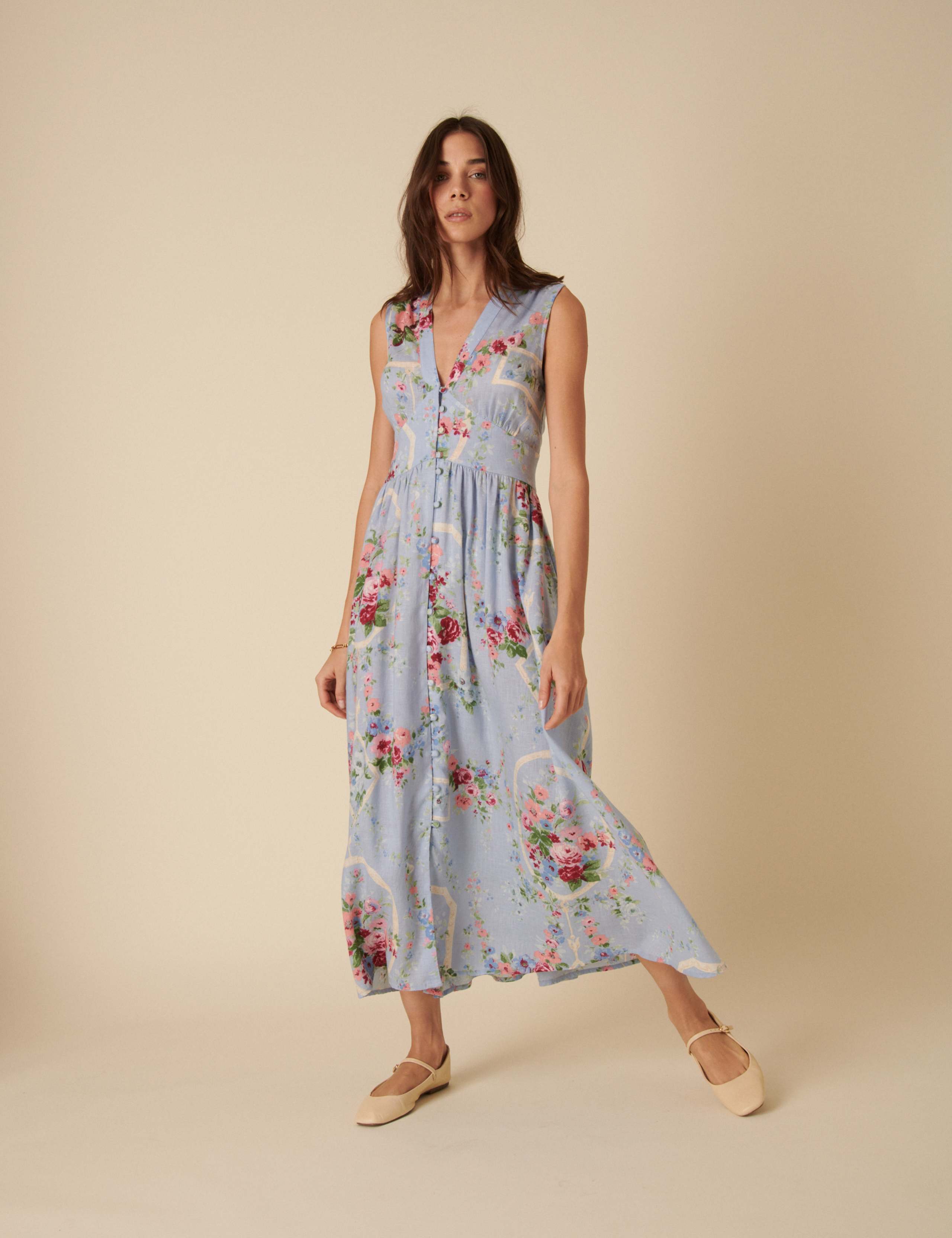 Lyocell Rich Floral Midaxi Waisted Dress