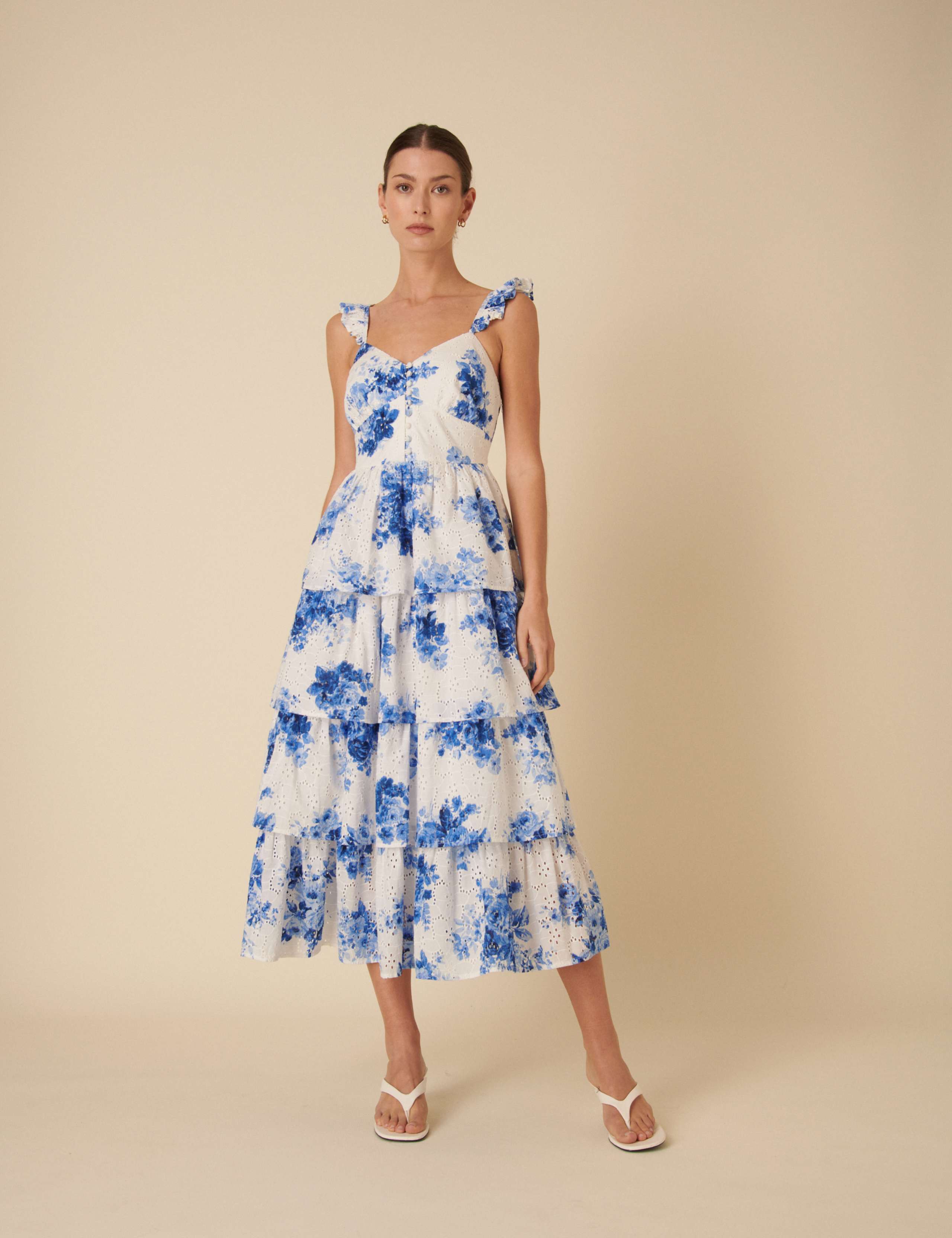 Pure Cotton Floral Midi Tiered Dress
