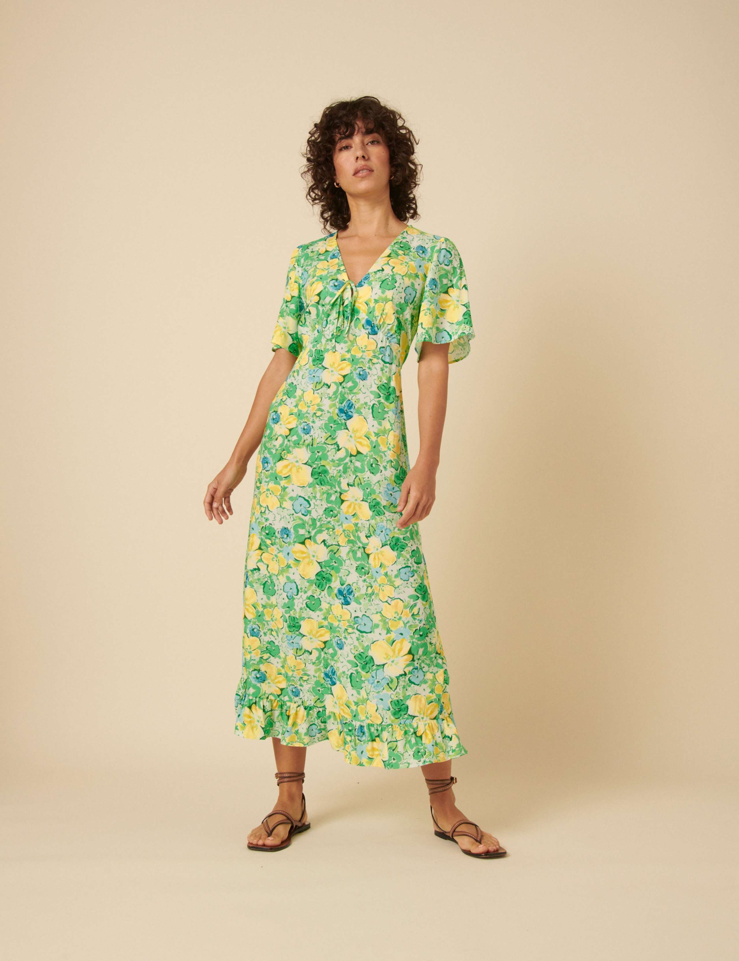 Floral Tie Neck Midaxi Tea Dress