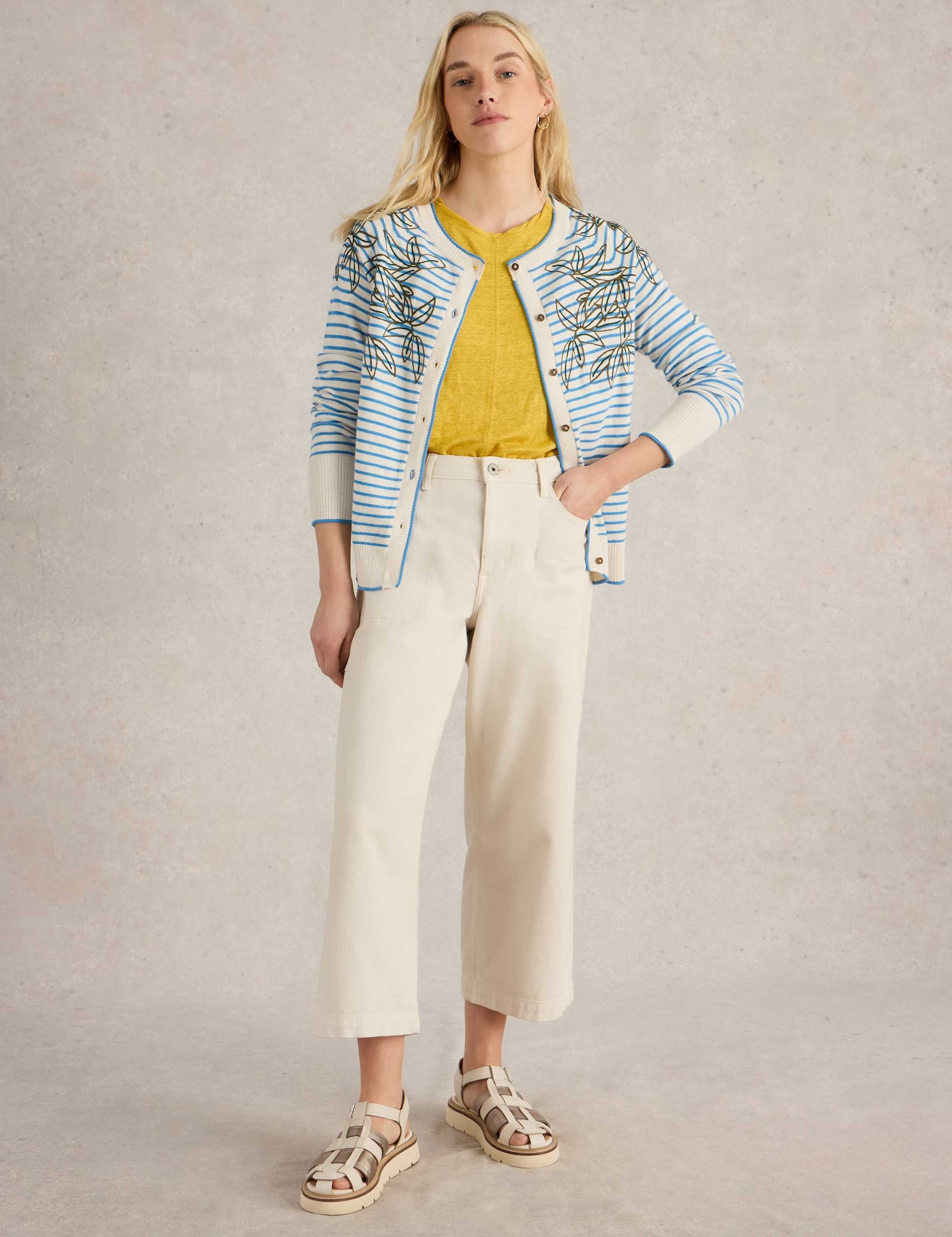 Pure Cotton Embroidered Striped Cardigan