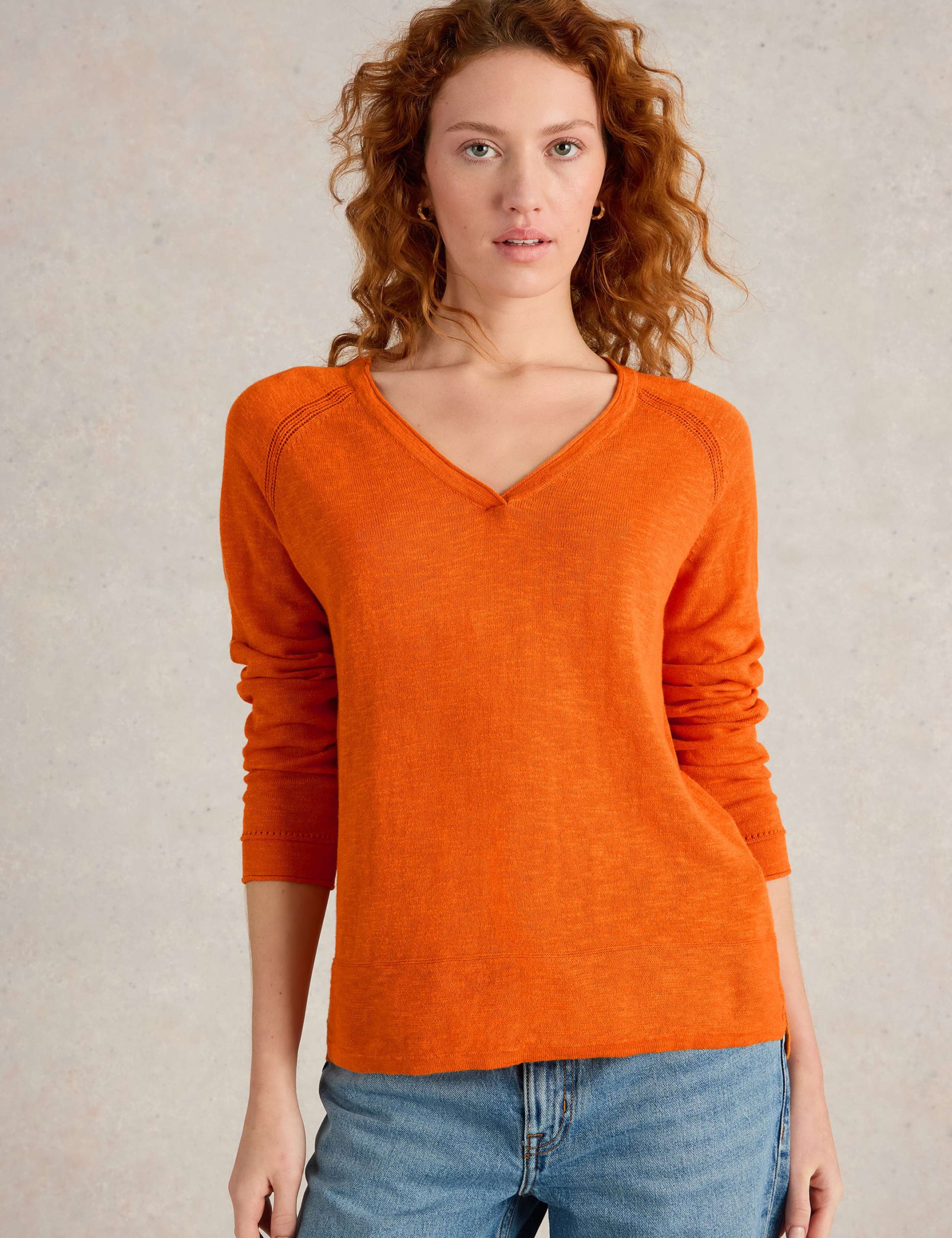 Linen Blend V-Neck Jumper
