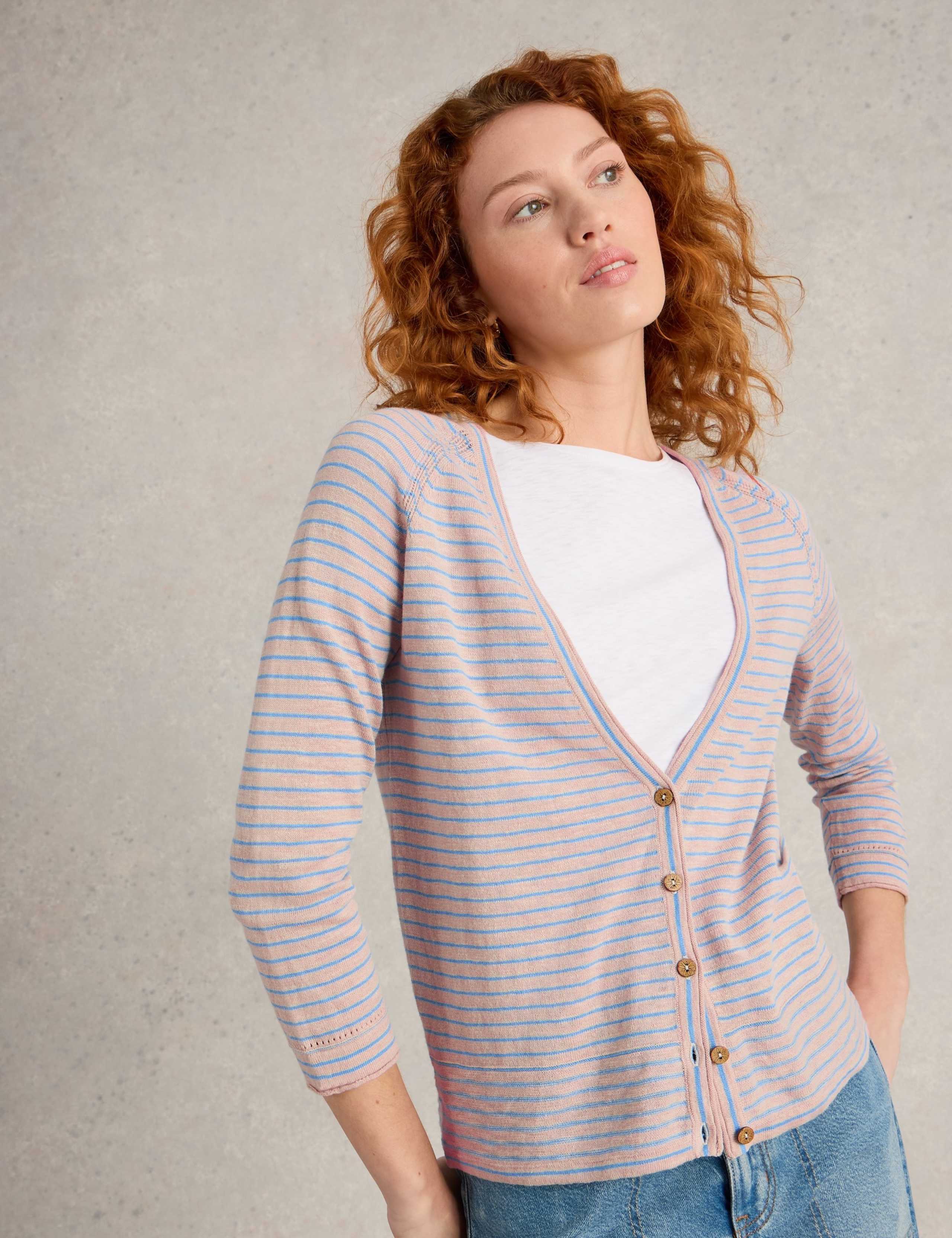 Cotton Rich Striped V-neck Cardigan