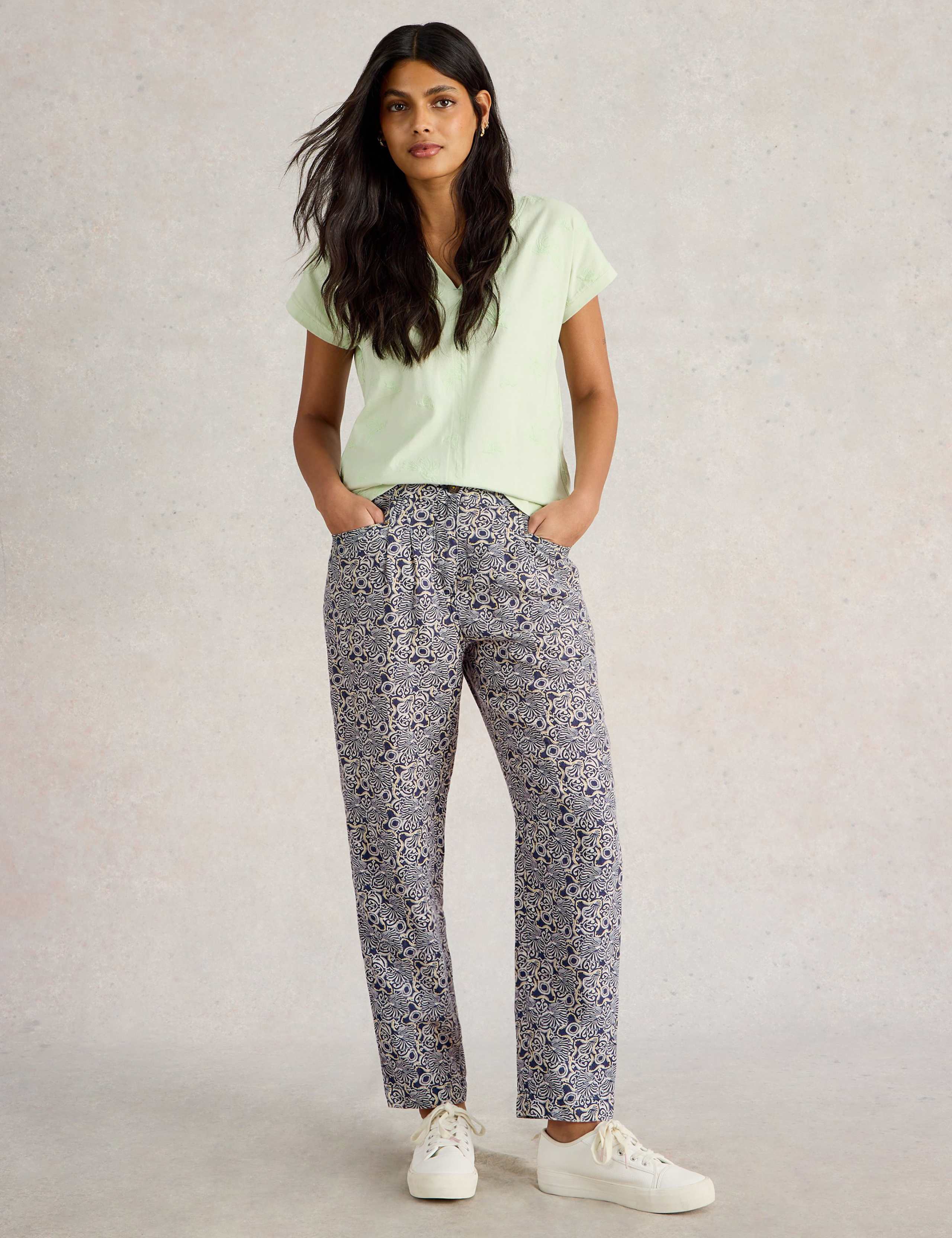 Pure Linen Printed Tapered Trousers