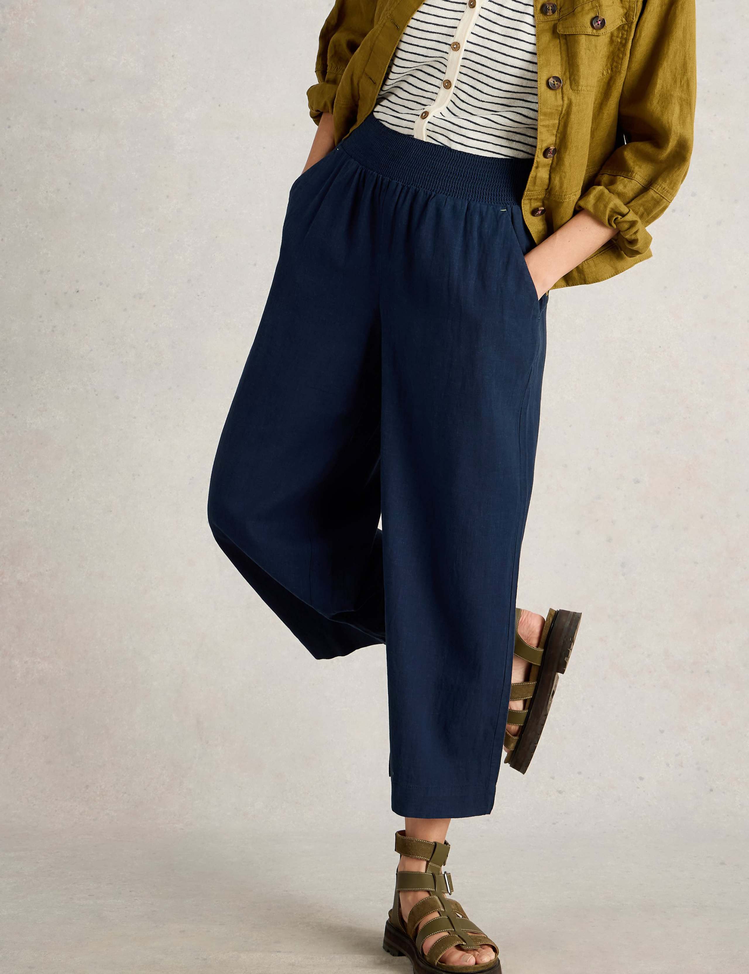 Linen Rich Wide Leg Cropped Culottes