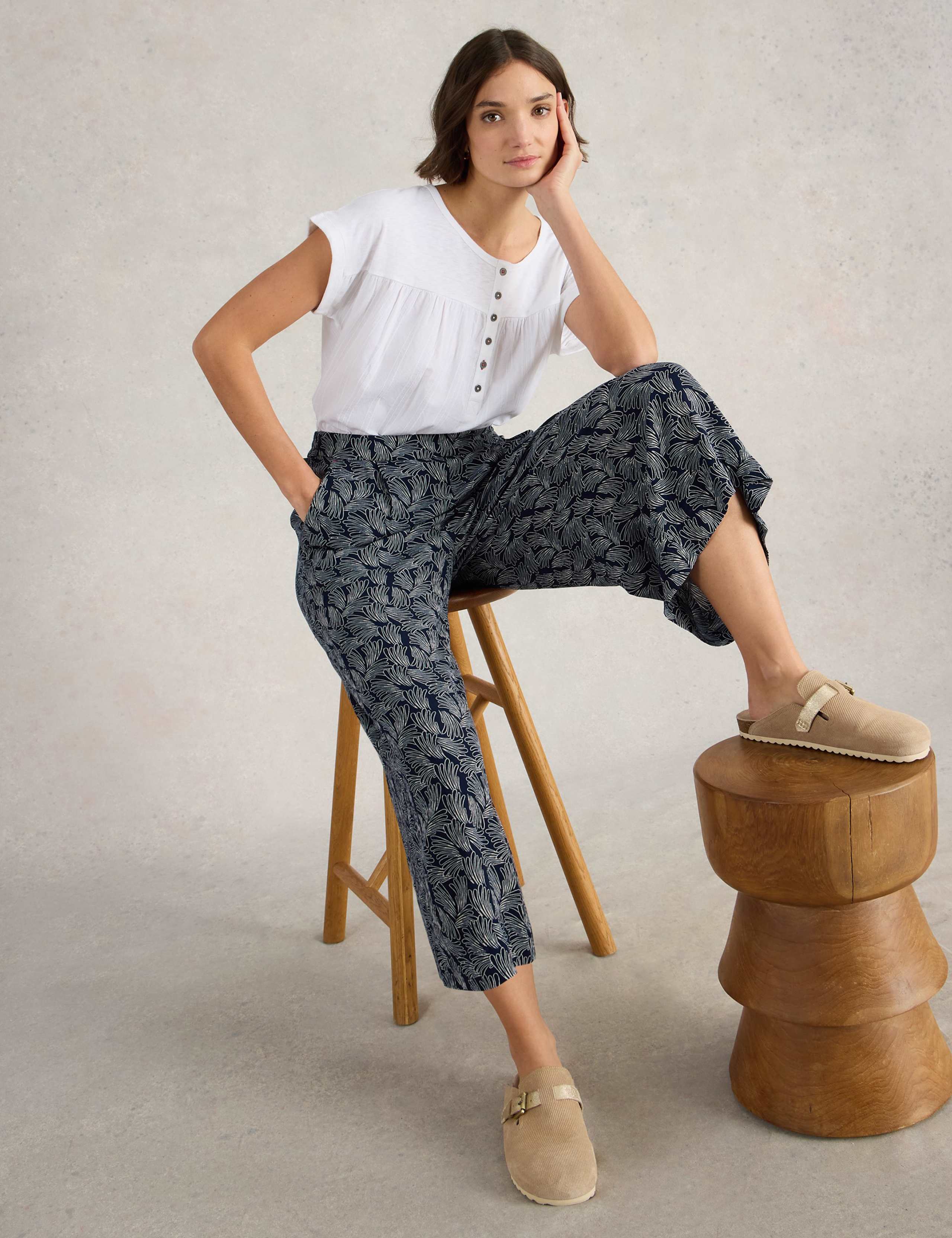 Printed Textured Wide Leg Cropped Culottes