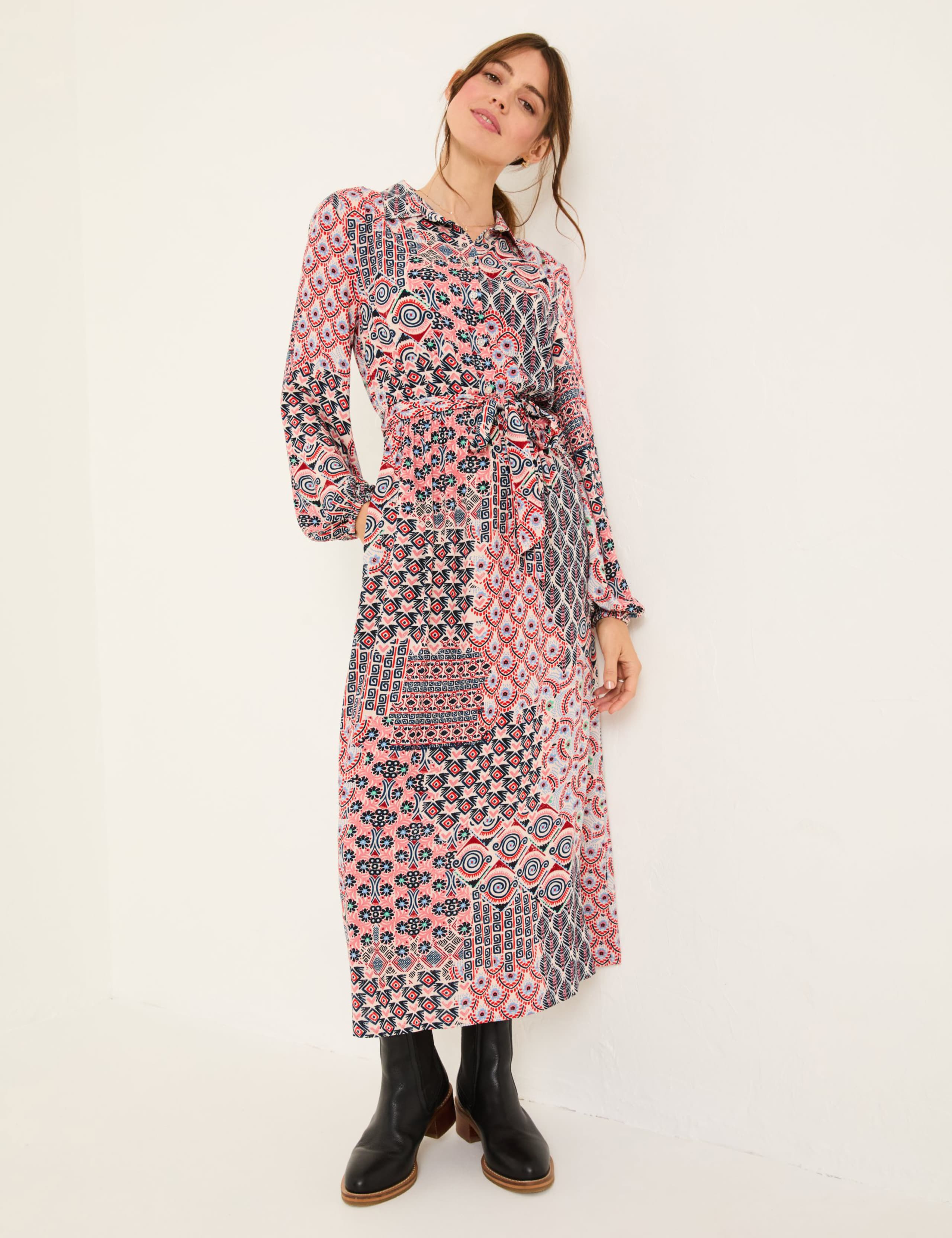 Geometric Button Through Midaxi Shirt Dress