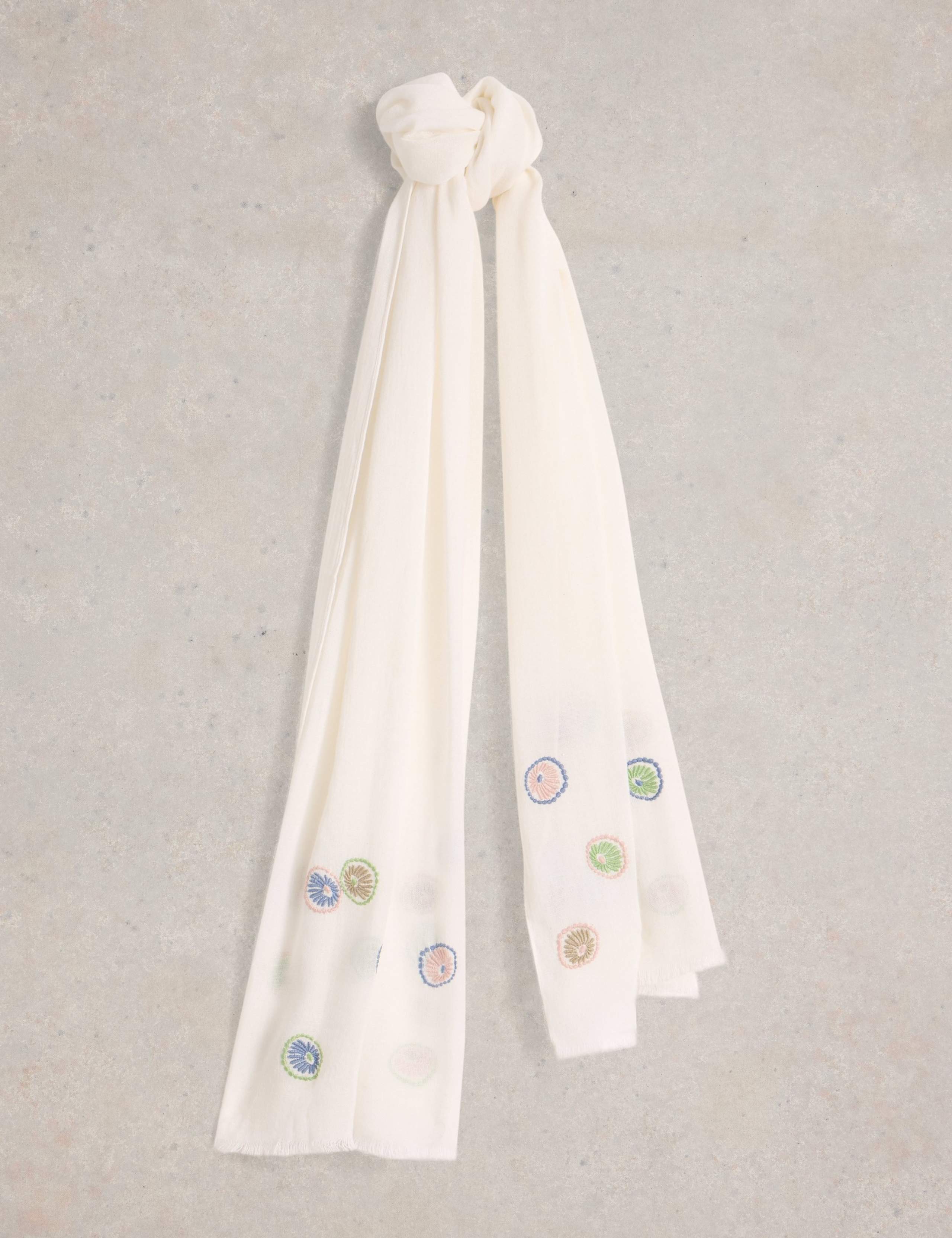 Cotton Blend Embroidered Scarf with Linen