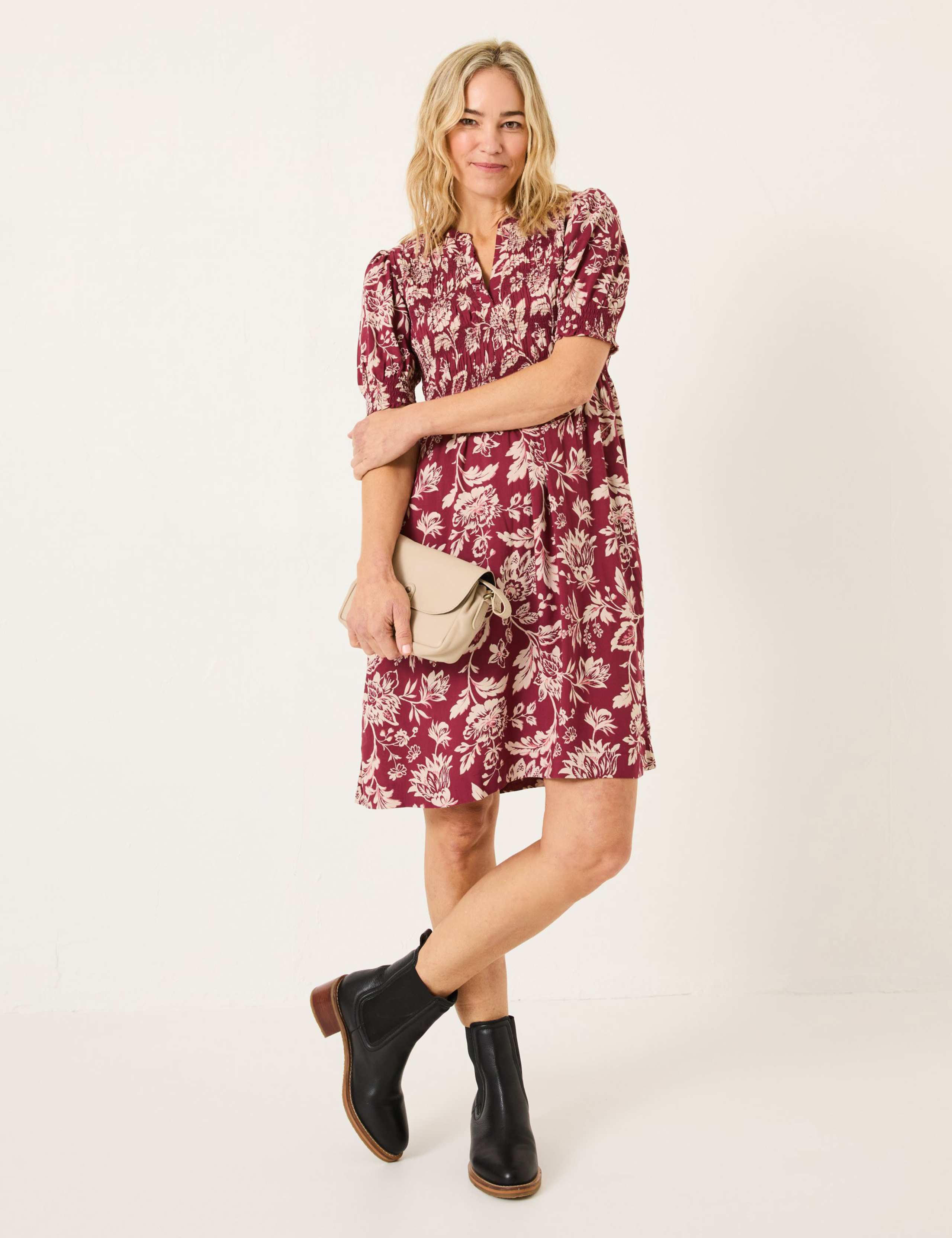 Floral V-Neck Knee Length Swing Dress