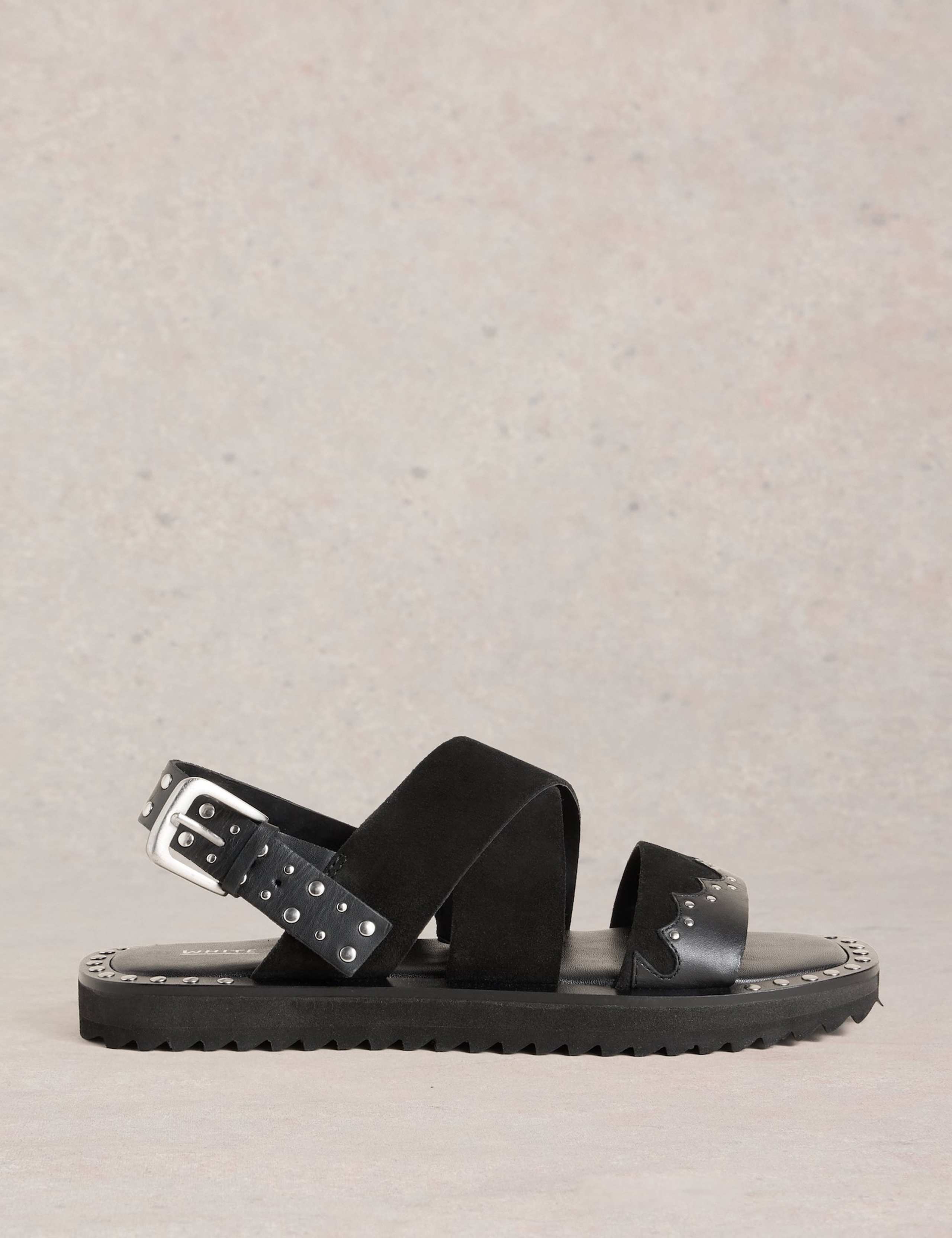 Leather Studded Flat Footbed Sandals