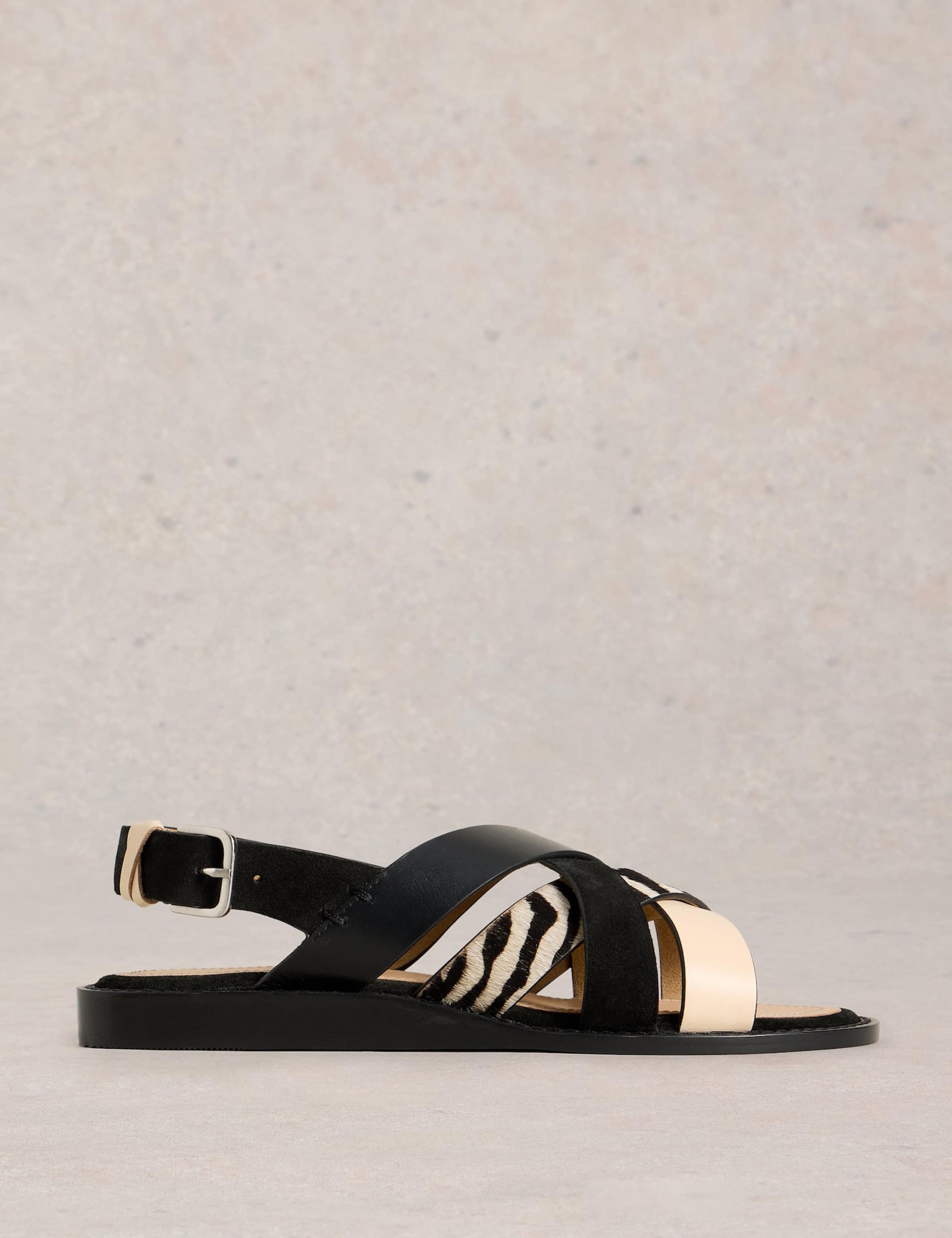 Leather Animal Print Flat Wedge Sandals