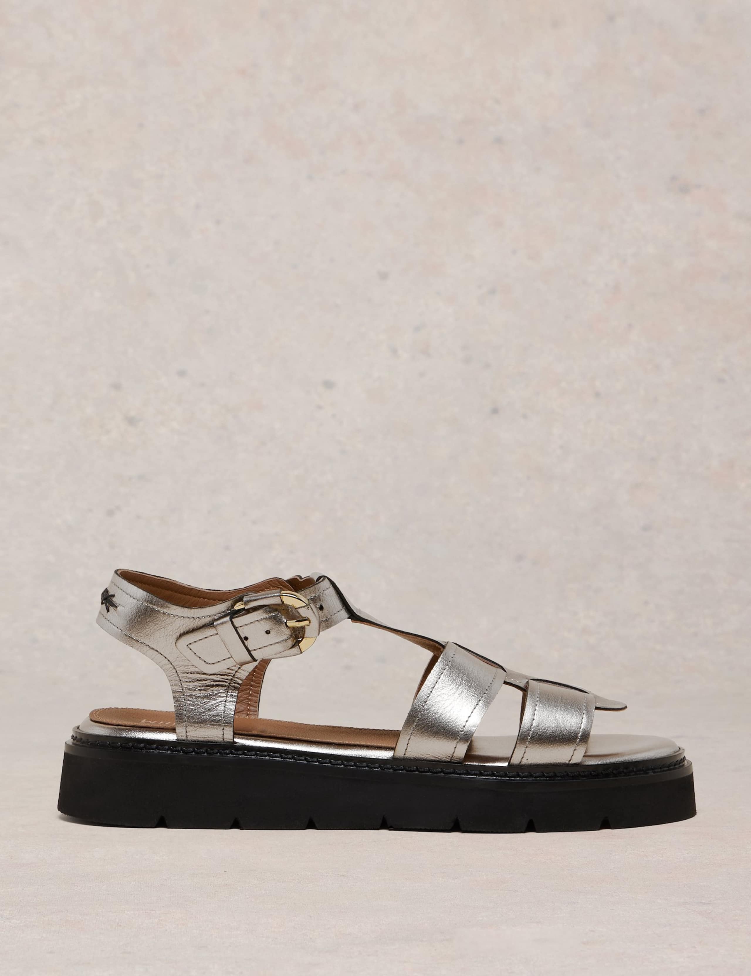 Leather Metallic Platform Sandals