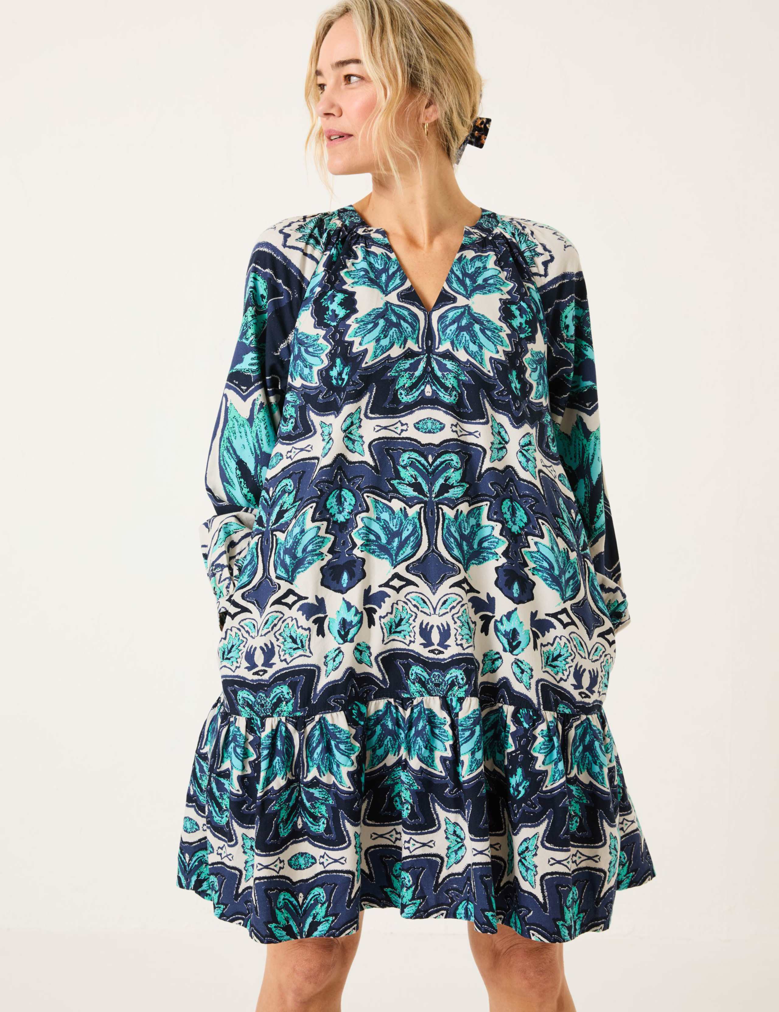 Cotton Rich Printed Mini Swing Dress
