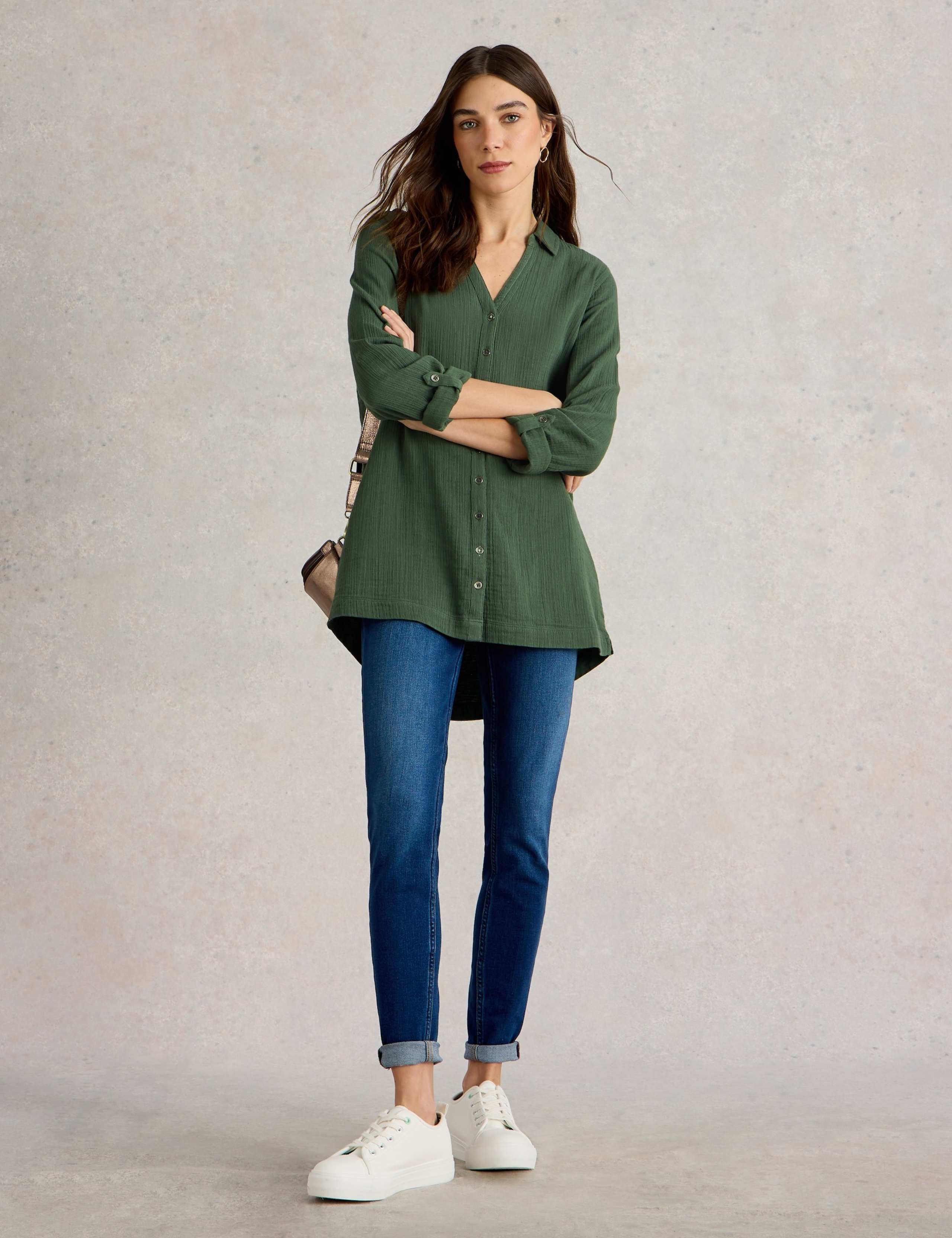 Pure Cotton Collared Longline Shirt