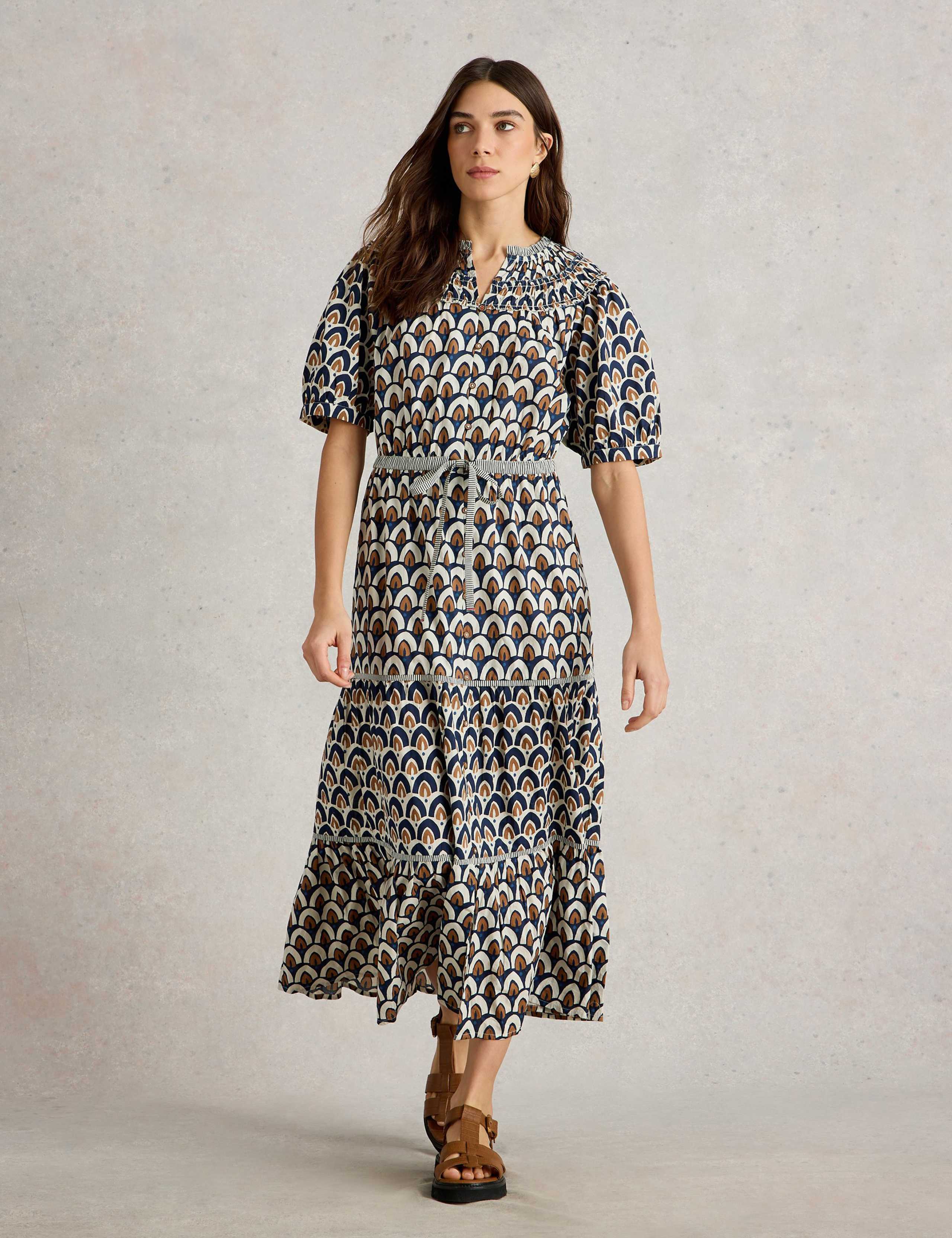 Pure Cotton Printed Midaxi Tiered Dress