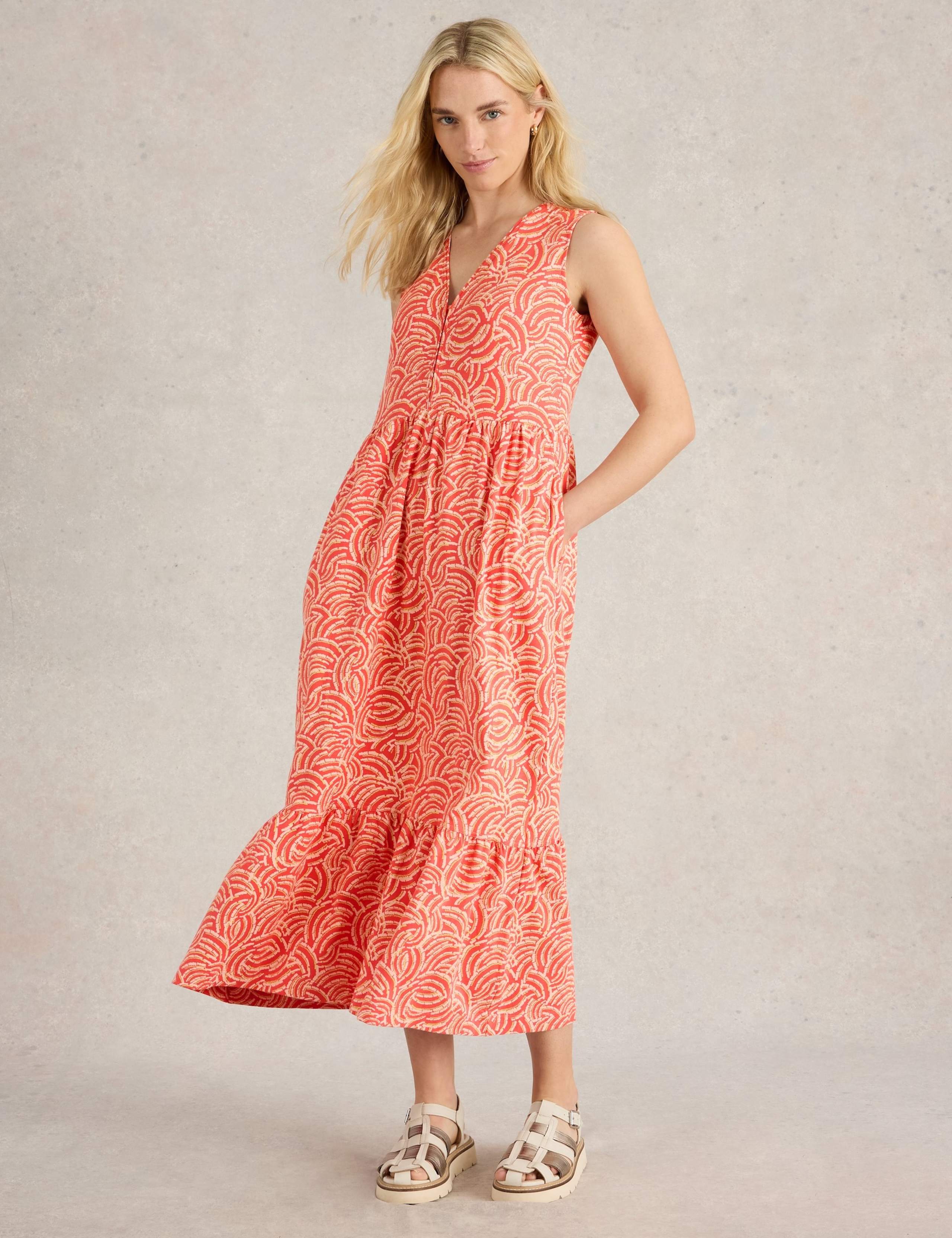 Jersey Printed V-Neck Midaxi Tiered Dress