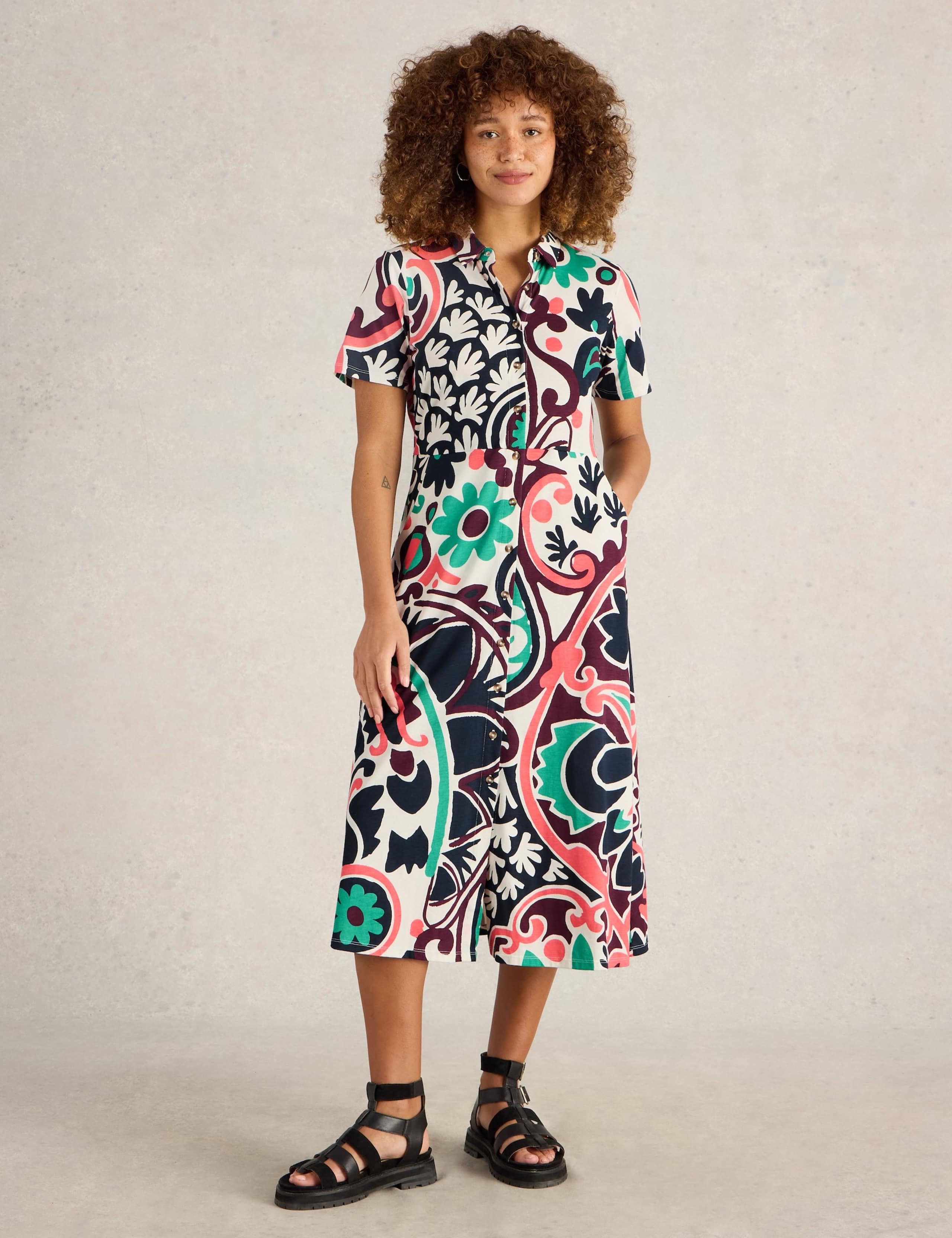 Jersey Printed Midi Shirt Dress