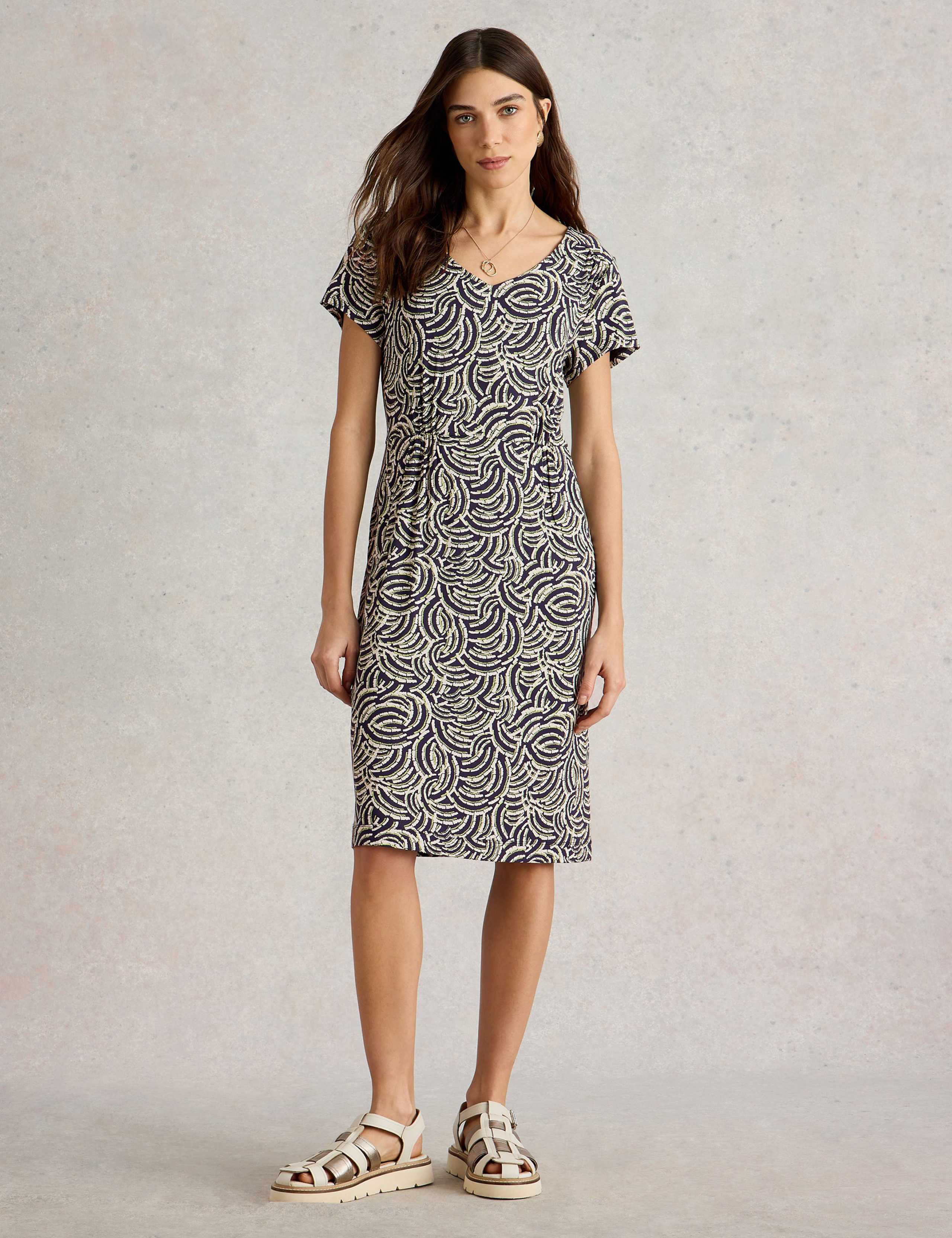 Jersey Printed V-Neck Knee Length Tea Dress