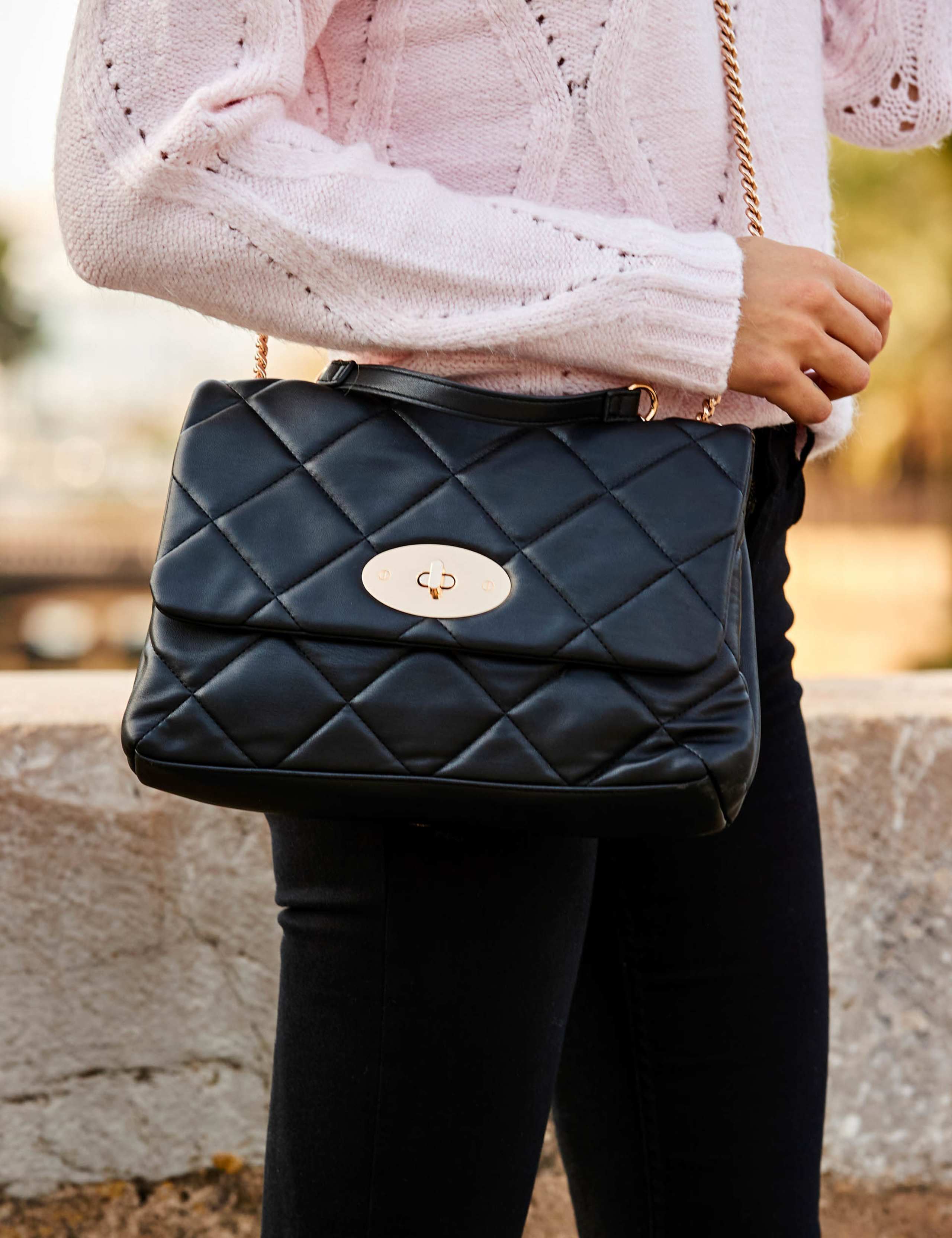 Quilted Clasp Detail Cross Body Bag