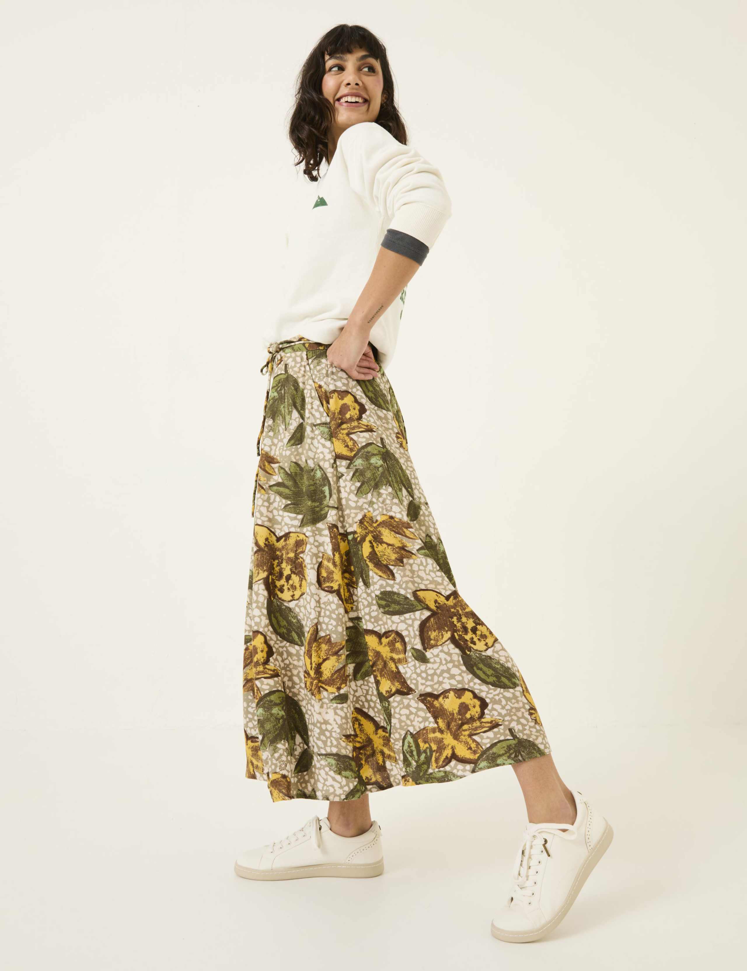 Printed Midi Wrap Skirt