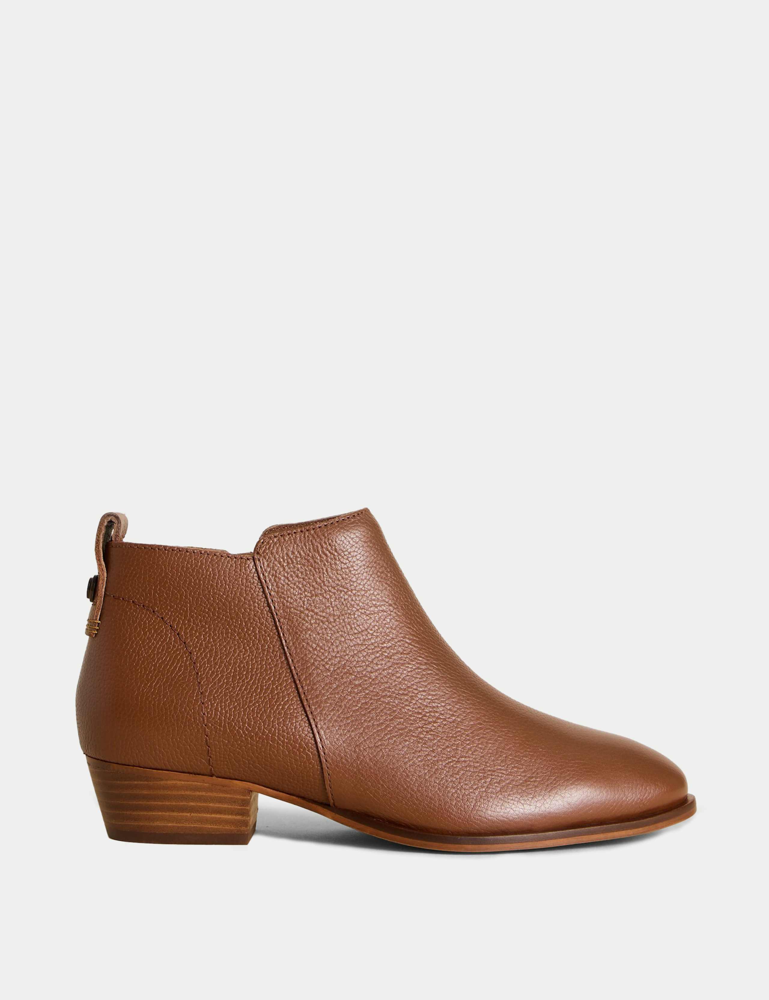Leather Block Heel Ankle Boots