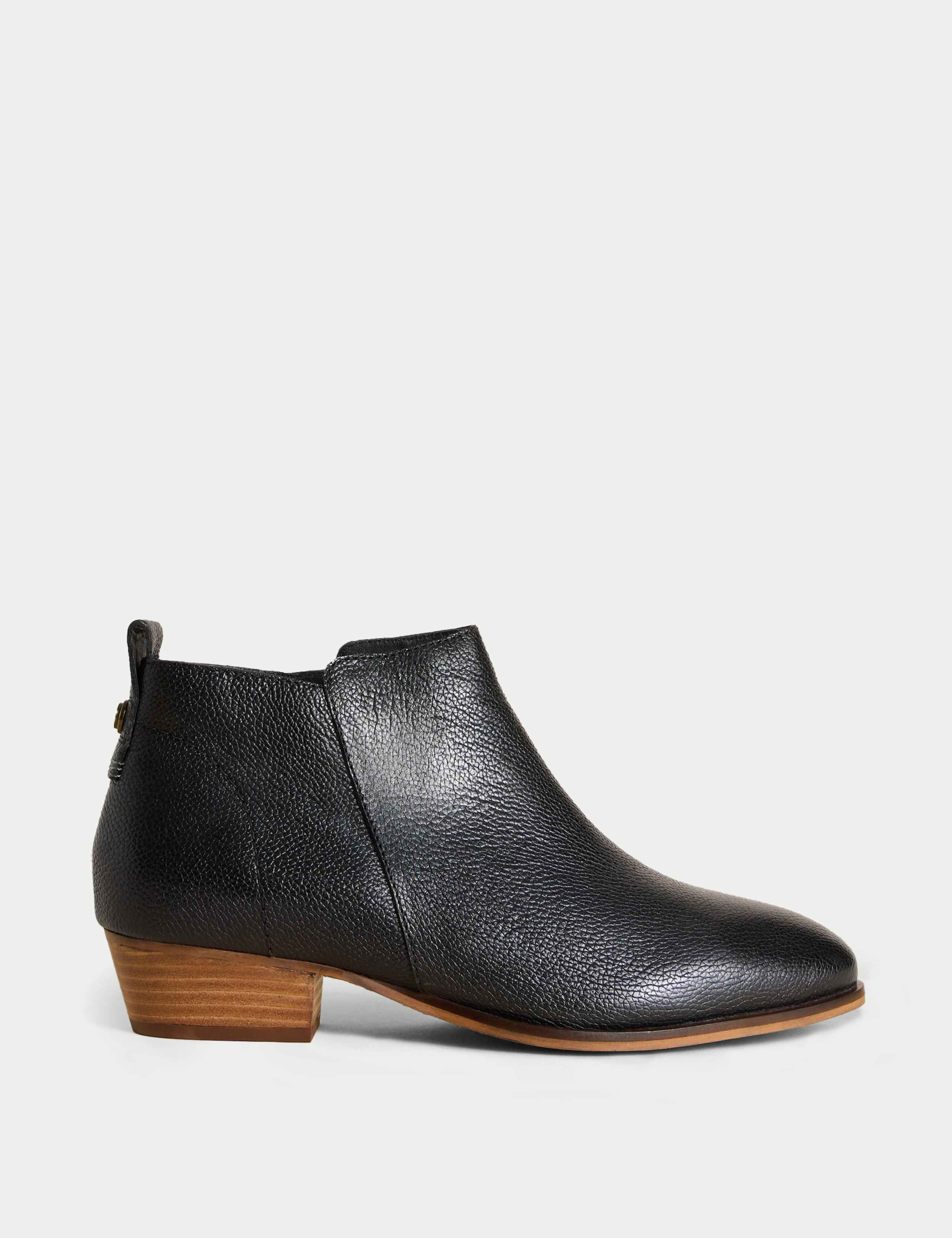 Leather Block Heel Ankle Boots