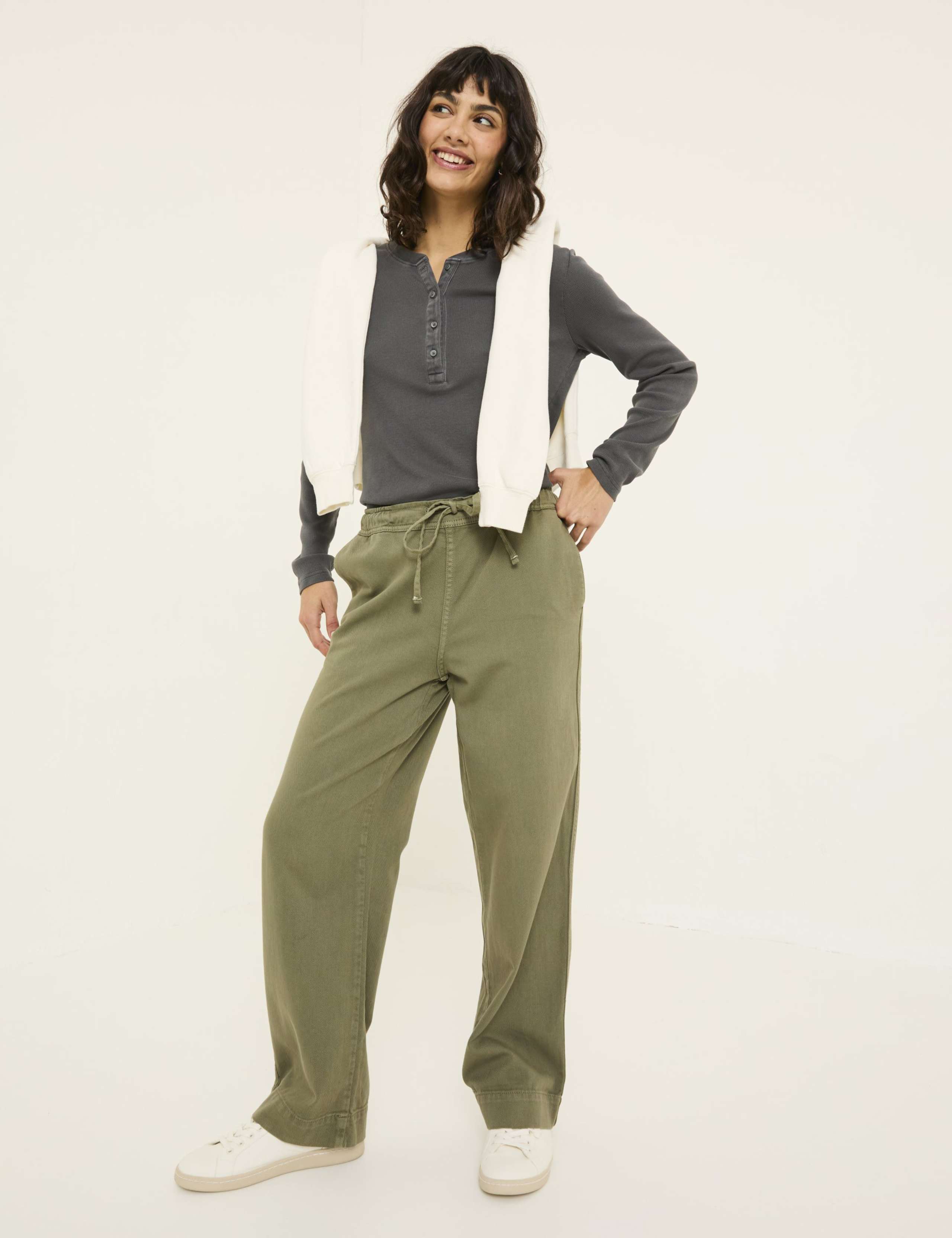 Pure Cotton Drawstring Wide Leg Trousers