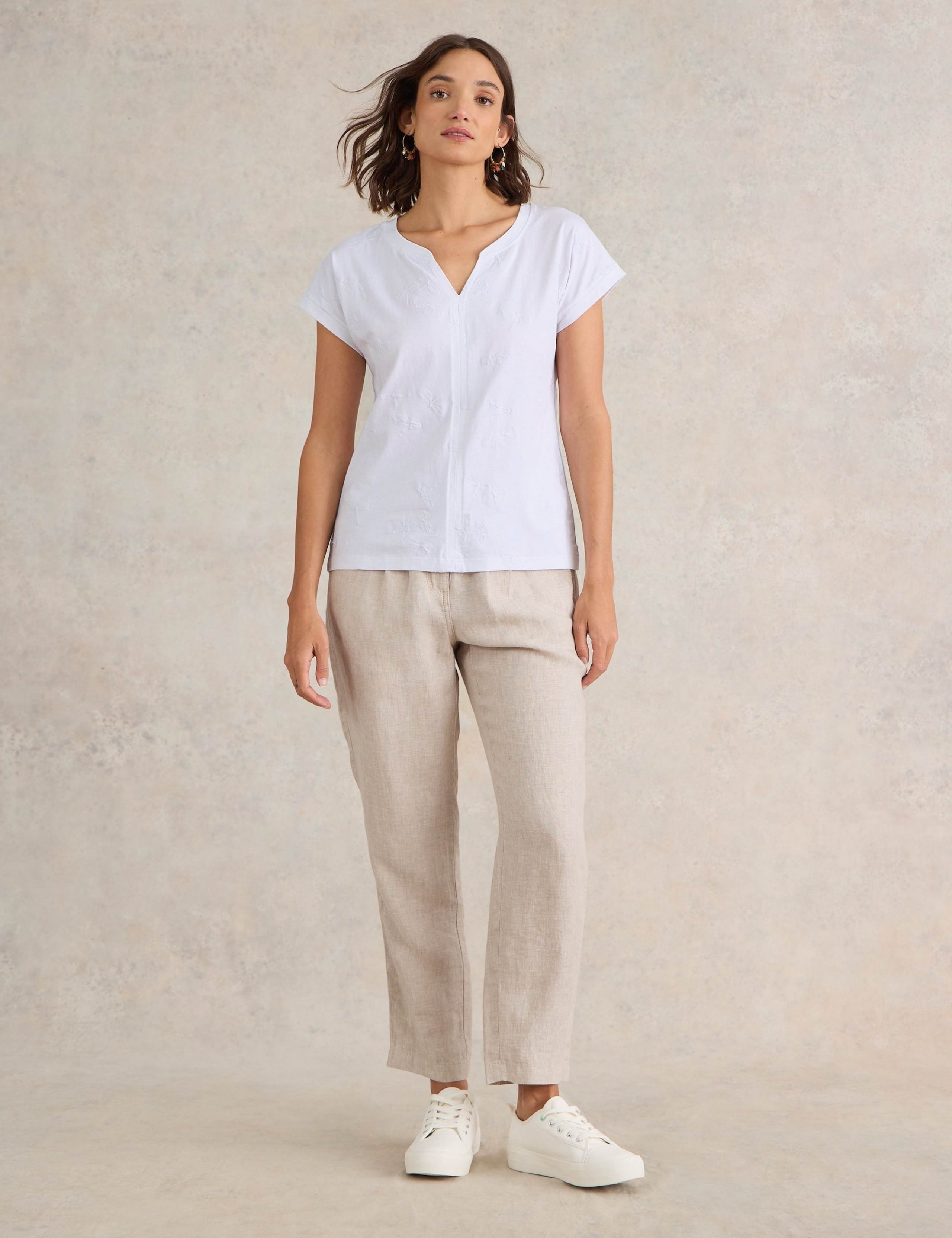 Pure Cotton Embroidered V-Neck T-Shirt