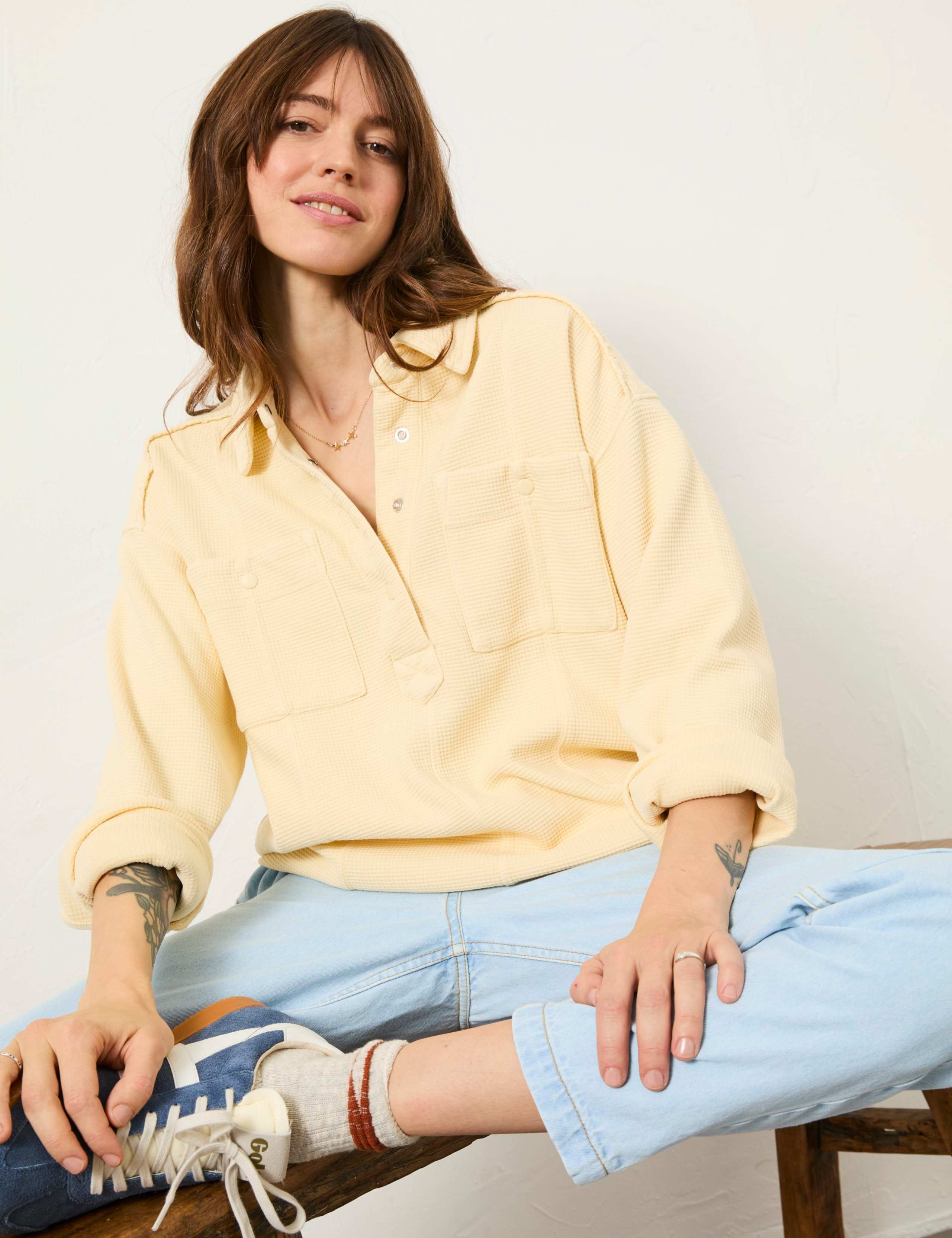 Pure Cotton Textured Collared Knitted Top