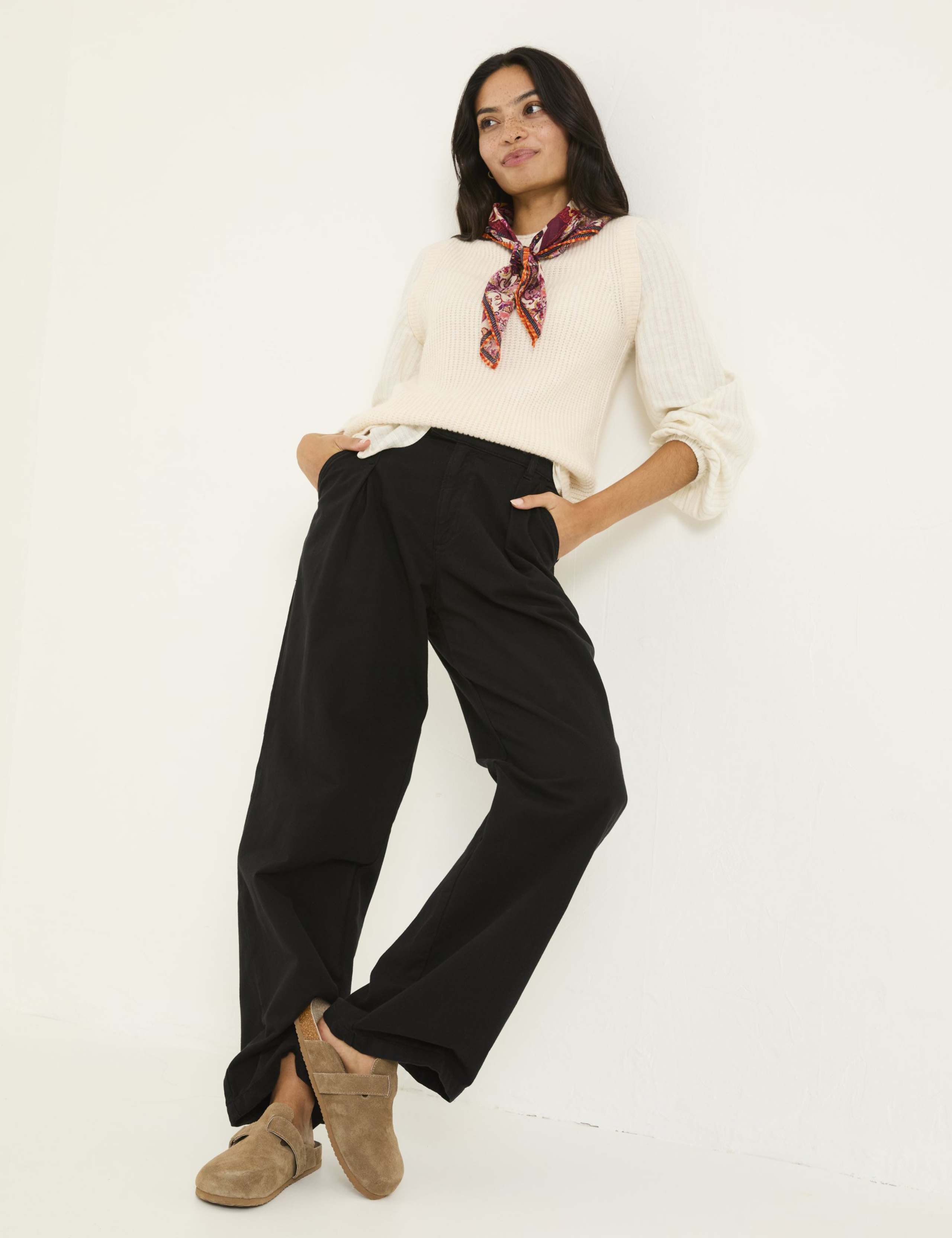 Pure Cotton Pleat Front Wide Leg Trousers