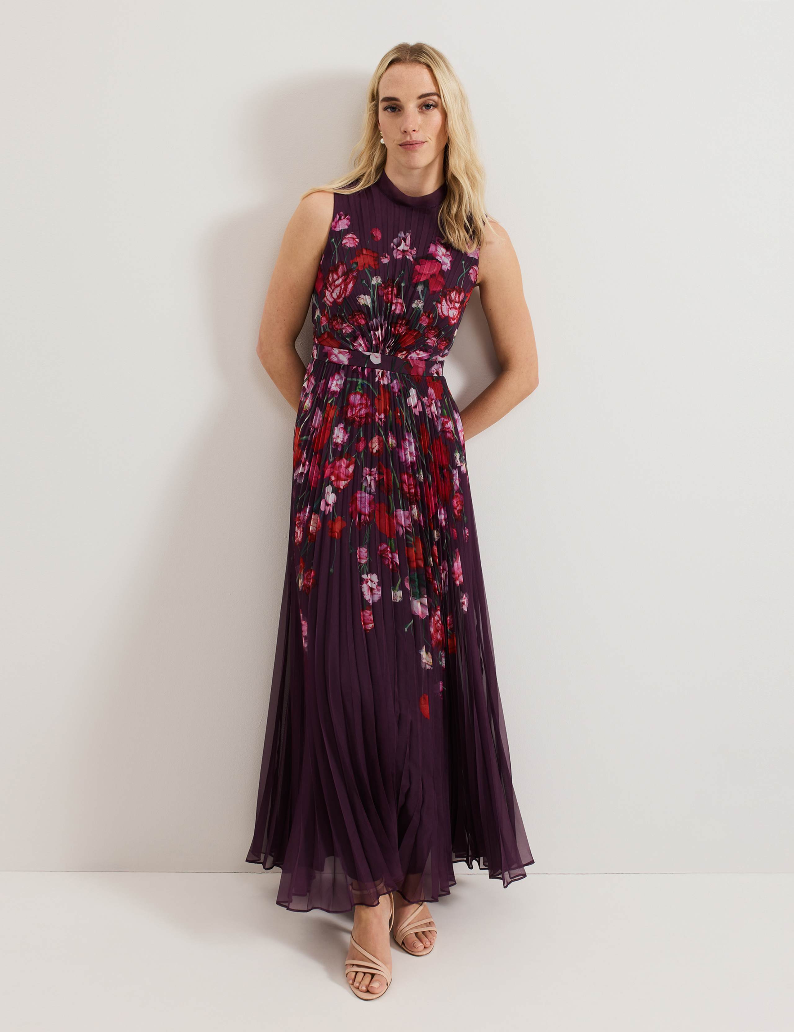 Floral Pleated Maxi Skater Dress