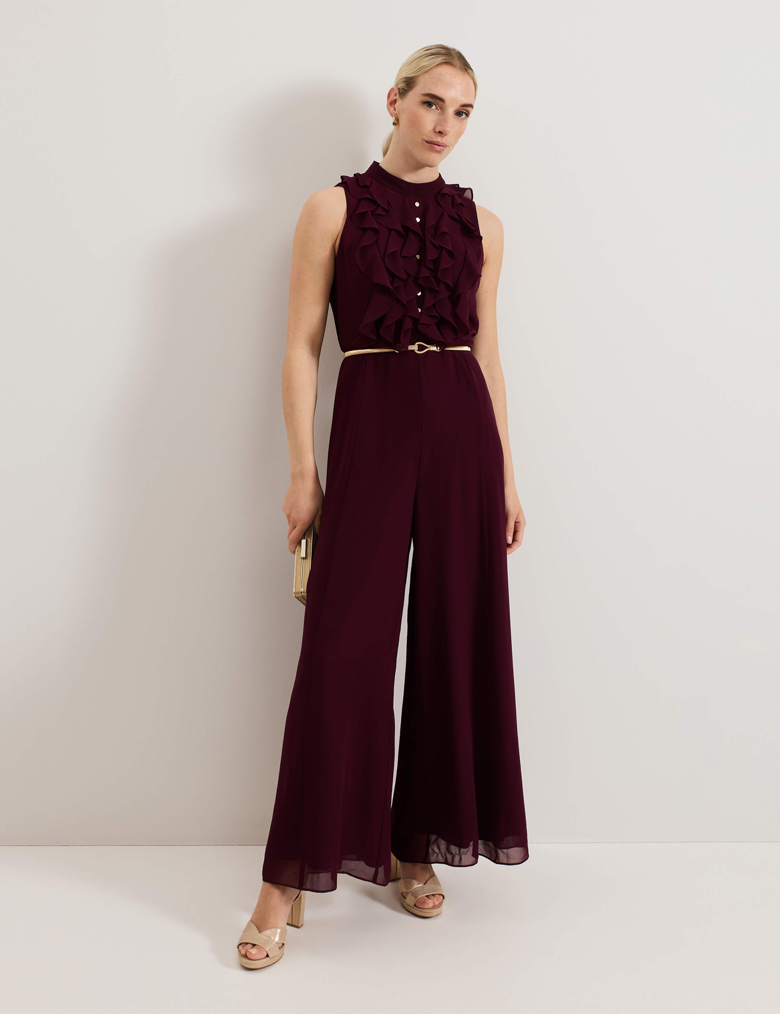 Frill Detail Sleeveless Wide Leg Jumpsuit