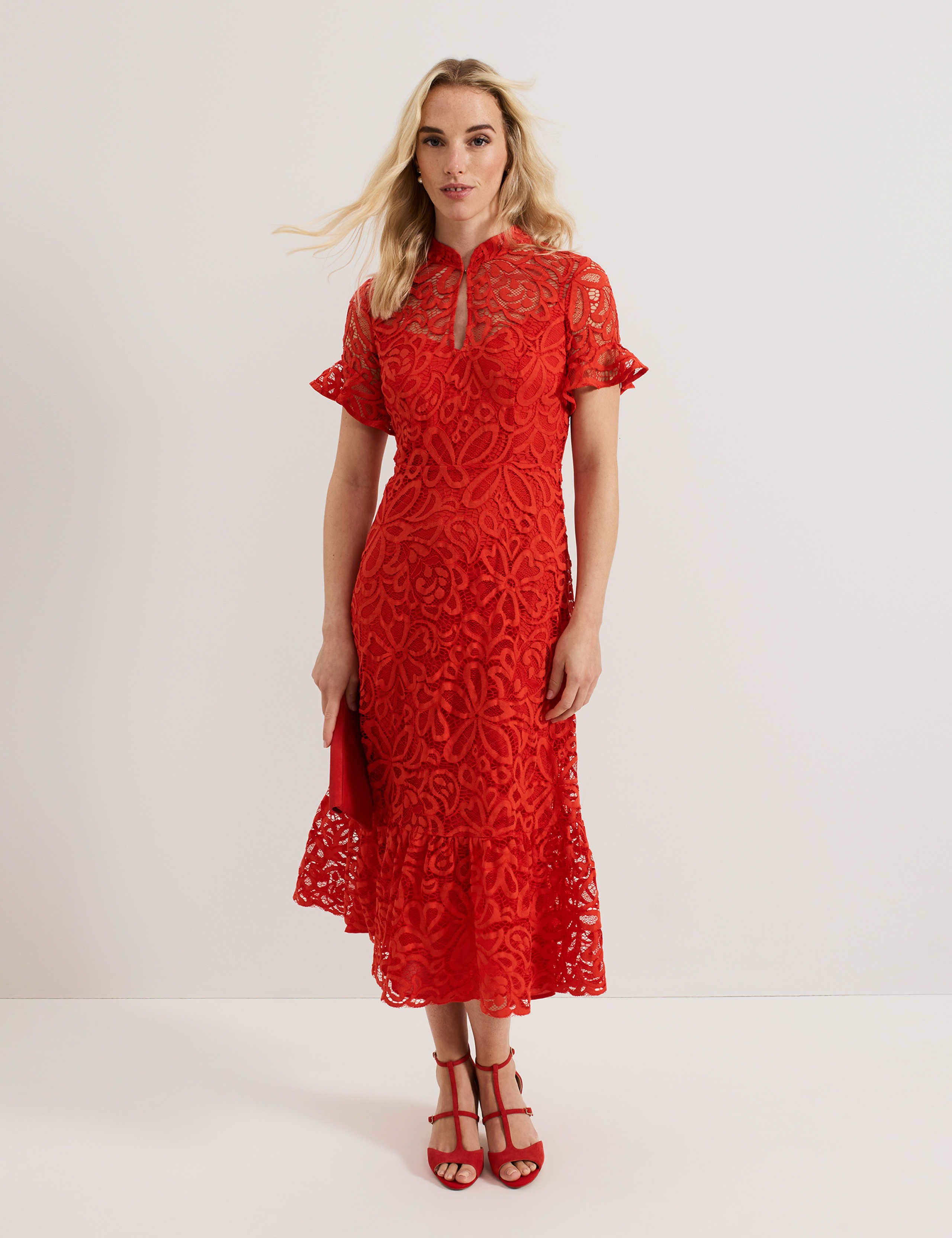 Cotton Blend Round Neck Midaxi Tailored Dress