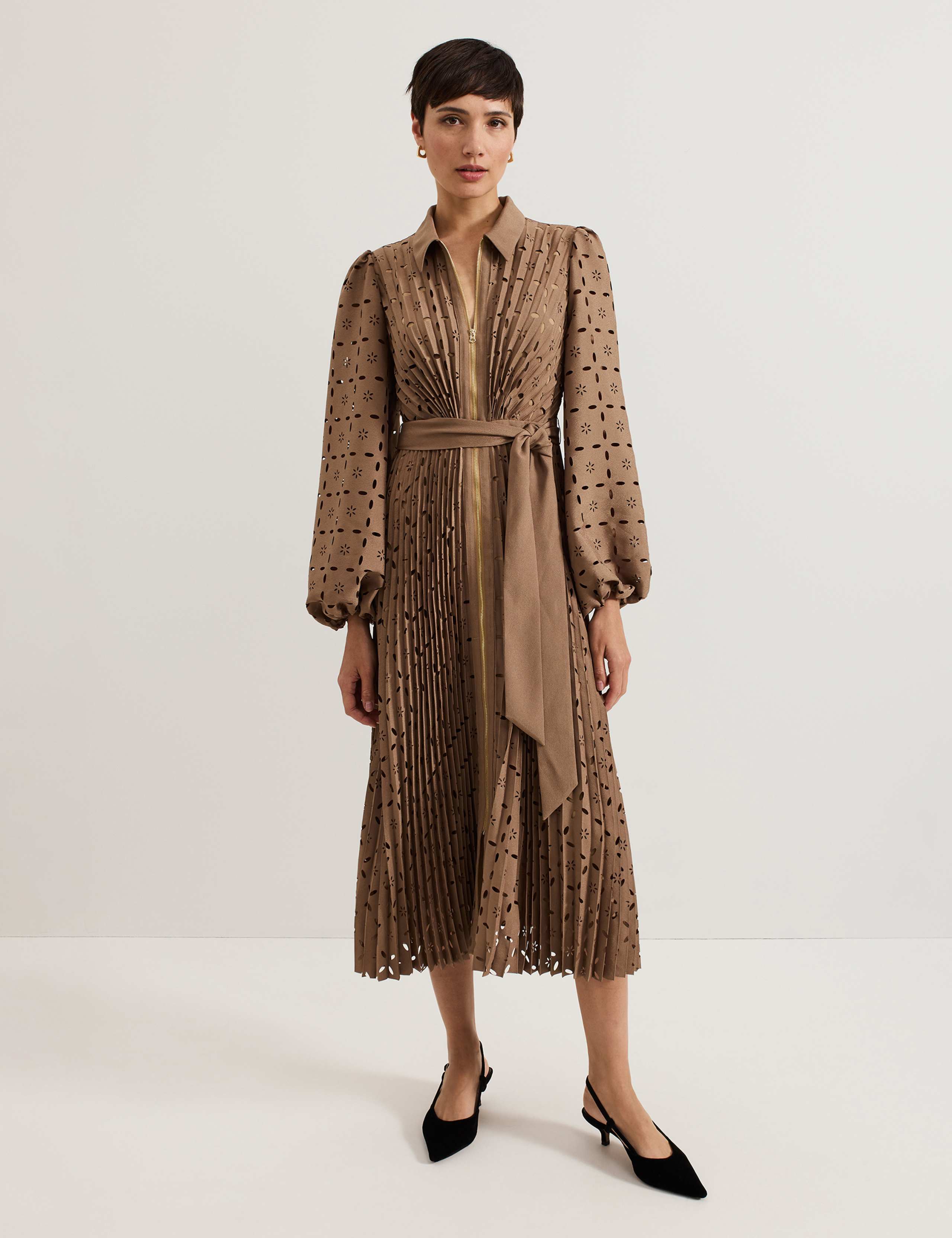 Geometric Collared Midi Shirt Dress