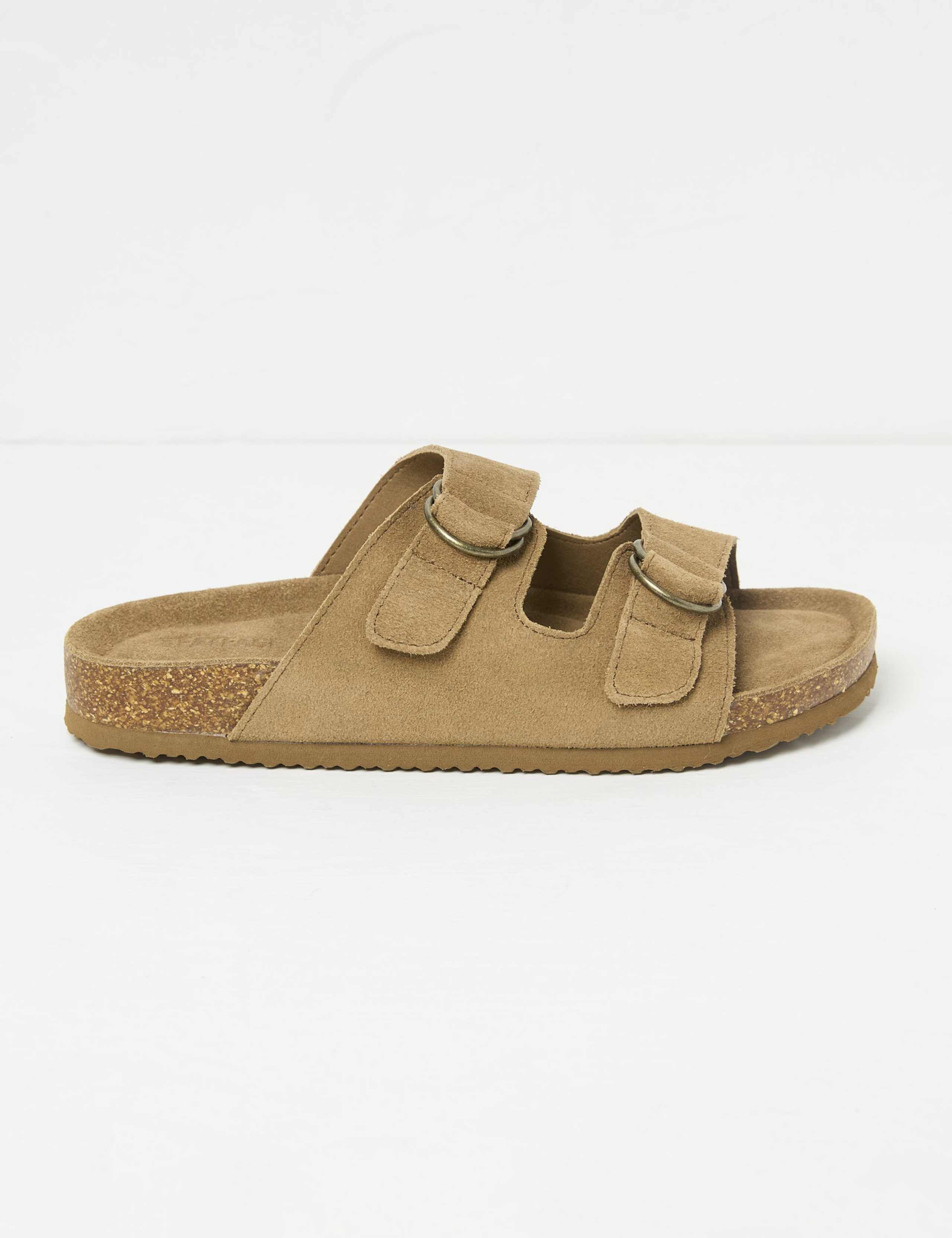 Suede Buckle Flat Sandals