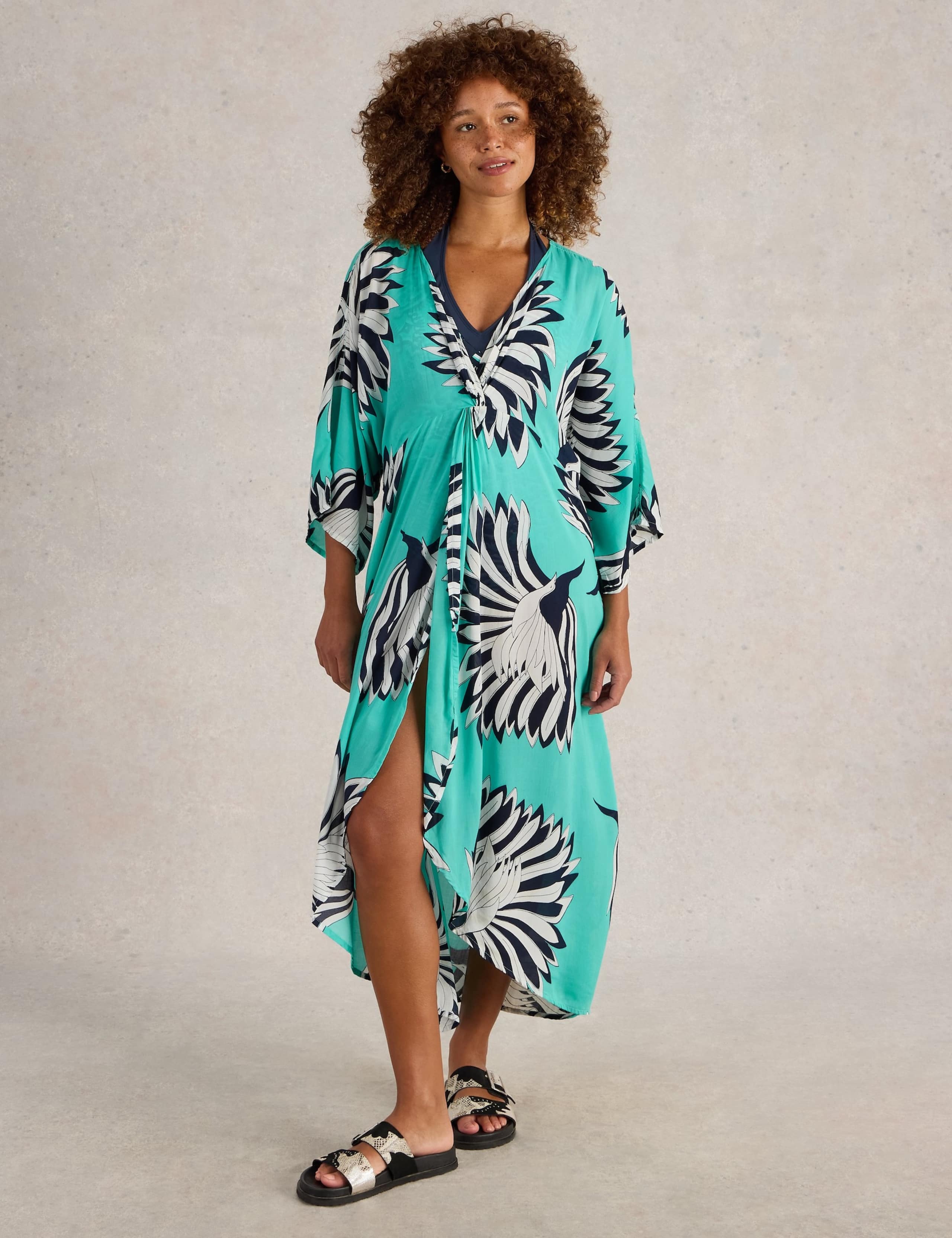 Printed V-Neck Midaxi Wrap Dress