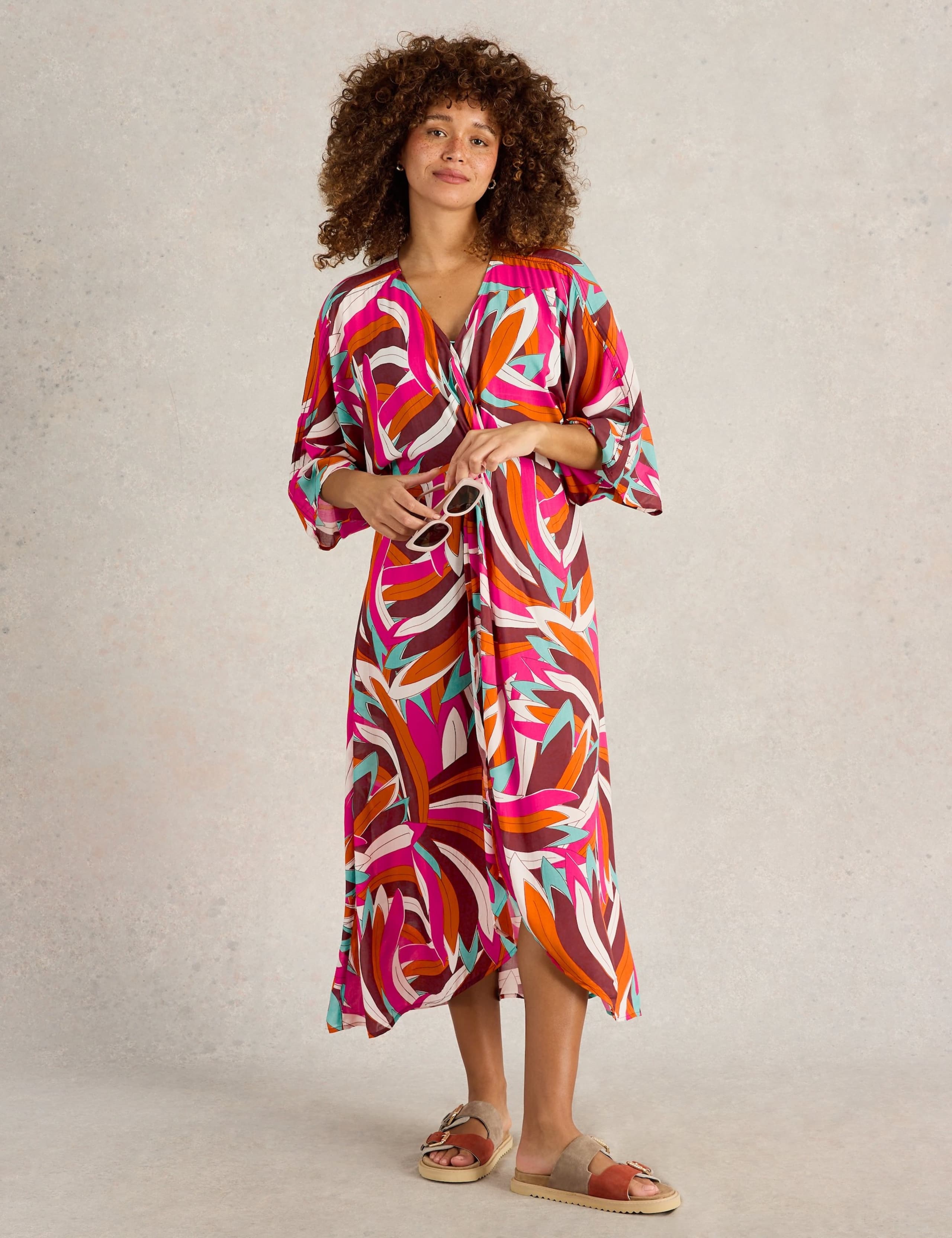 Printed V-Neck Midaxi Wrap Dress