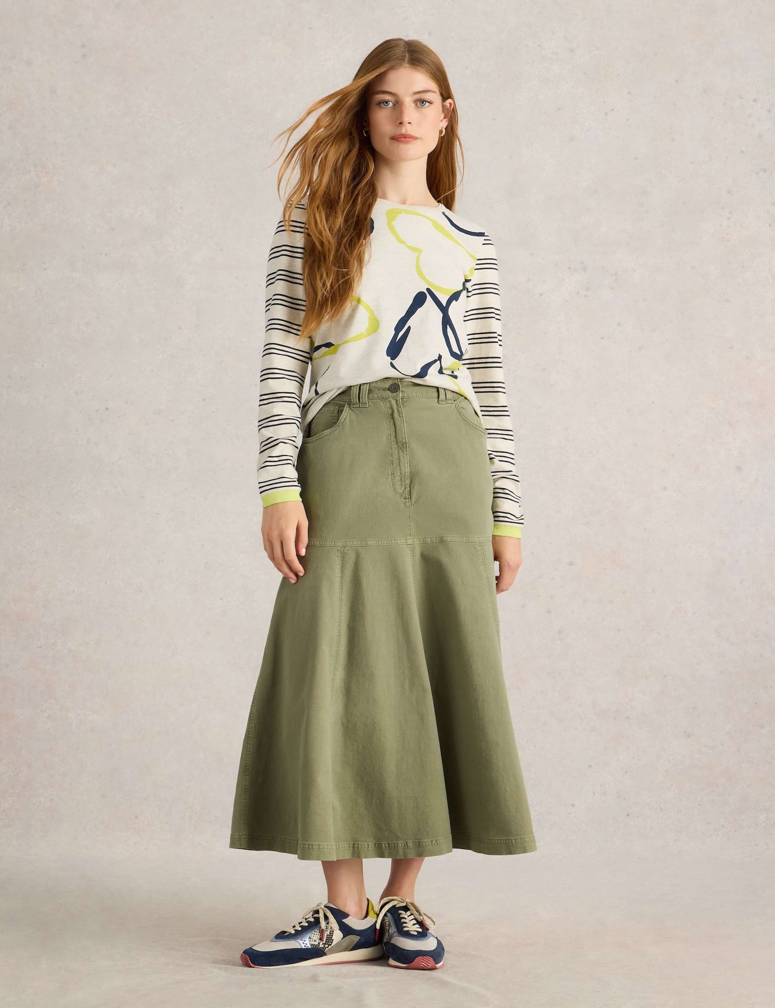 Cotton Rich Midaxi A-Line Skirt
