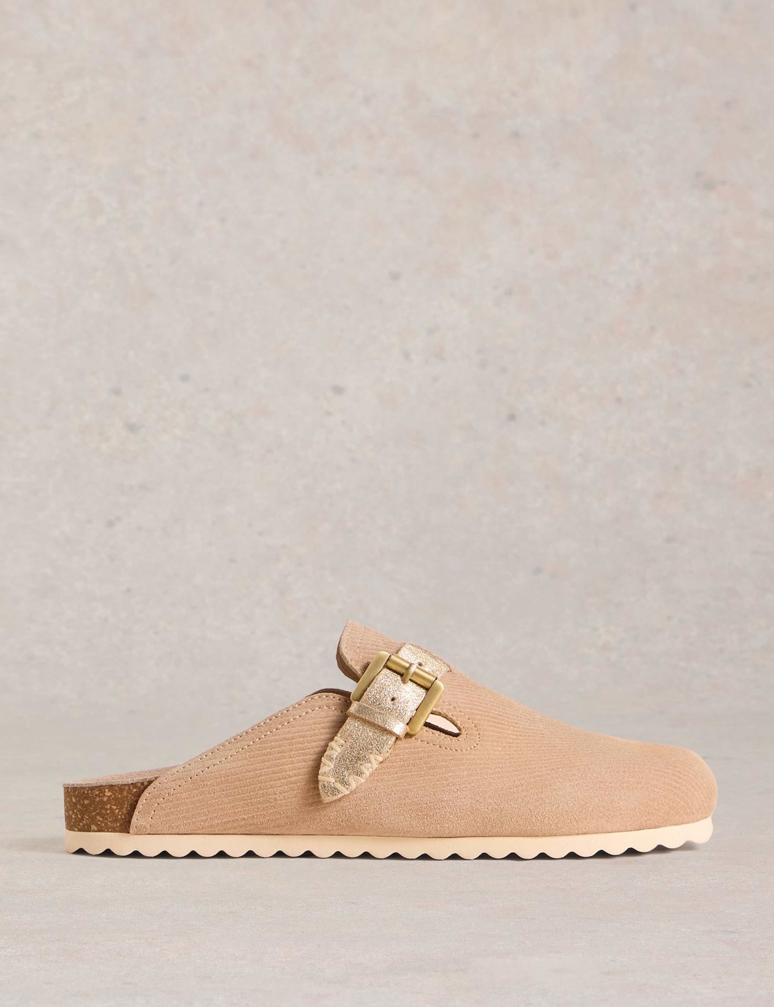 Suede Buckle Mules